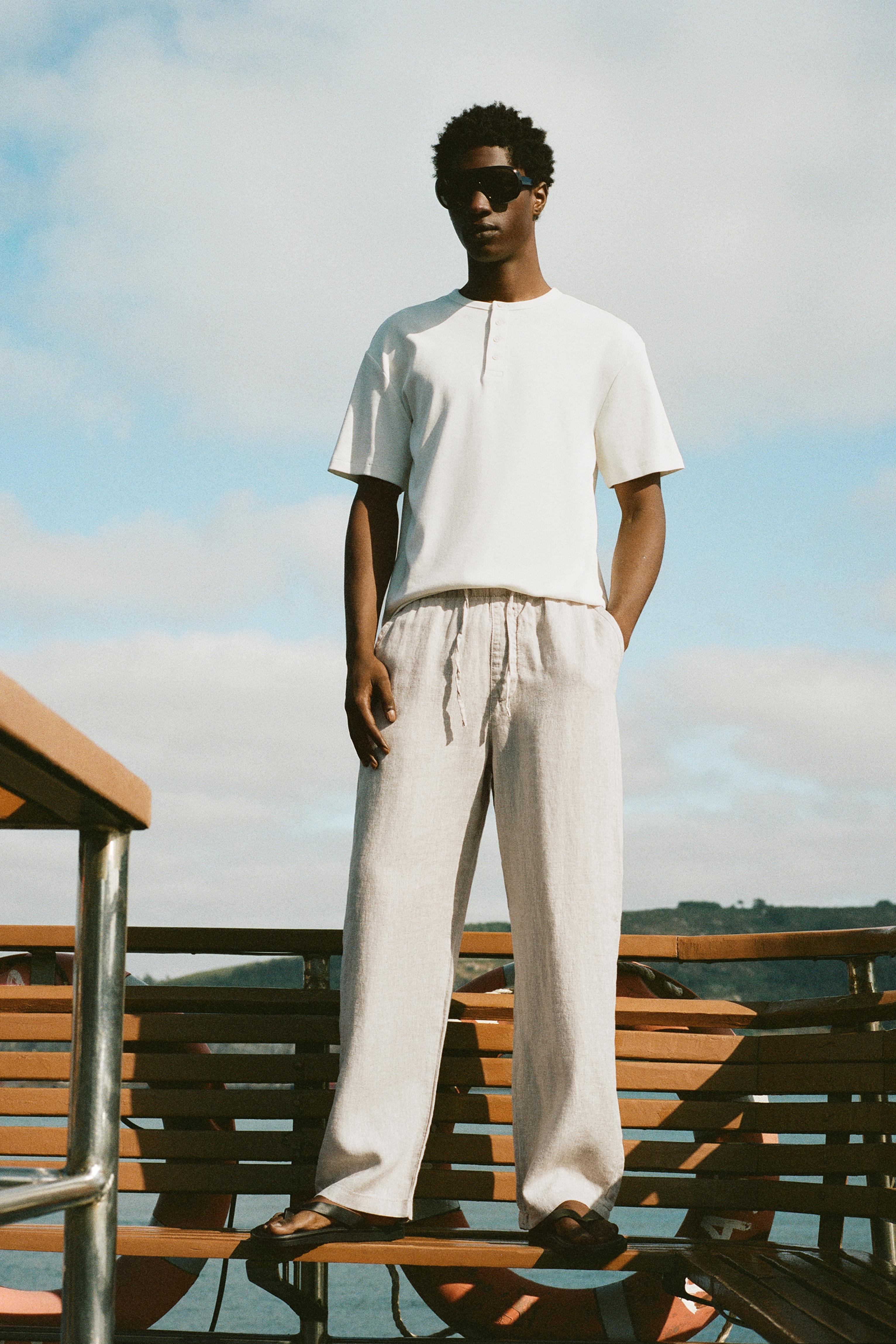100% linen jogger trousers — Beige