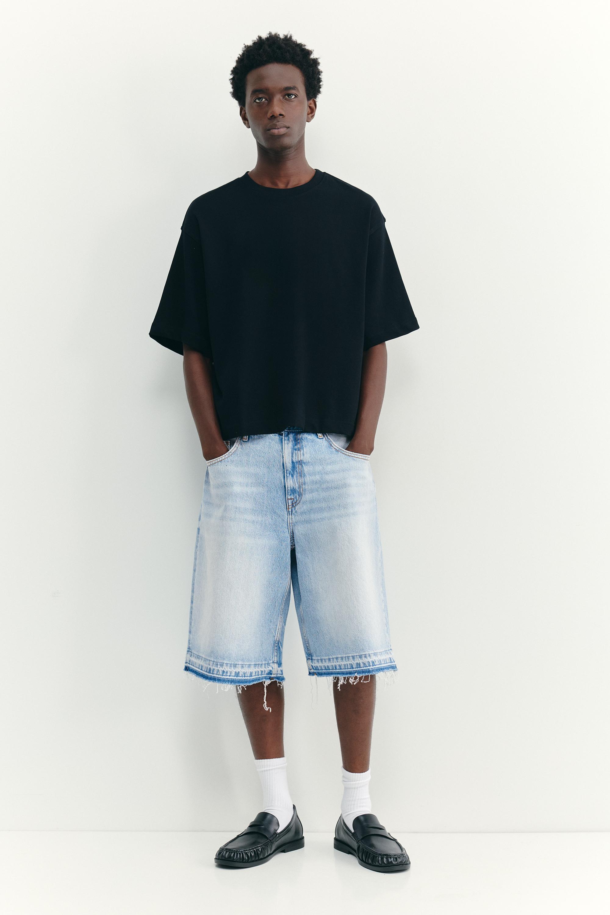 Frayed hem skater Bermuda shorts — Pale indigo