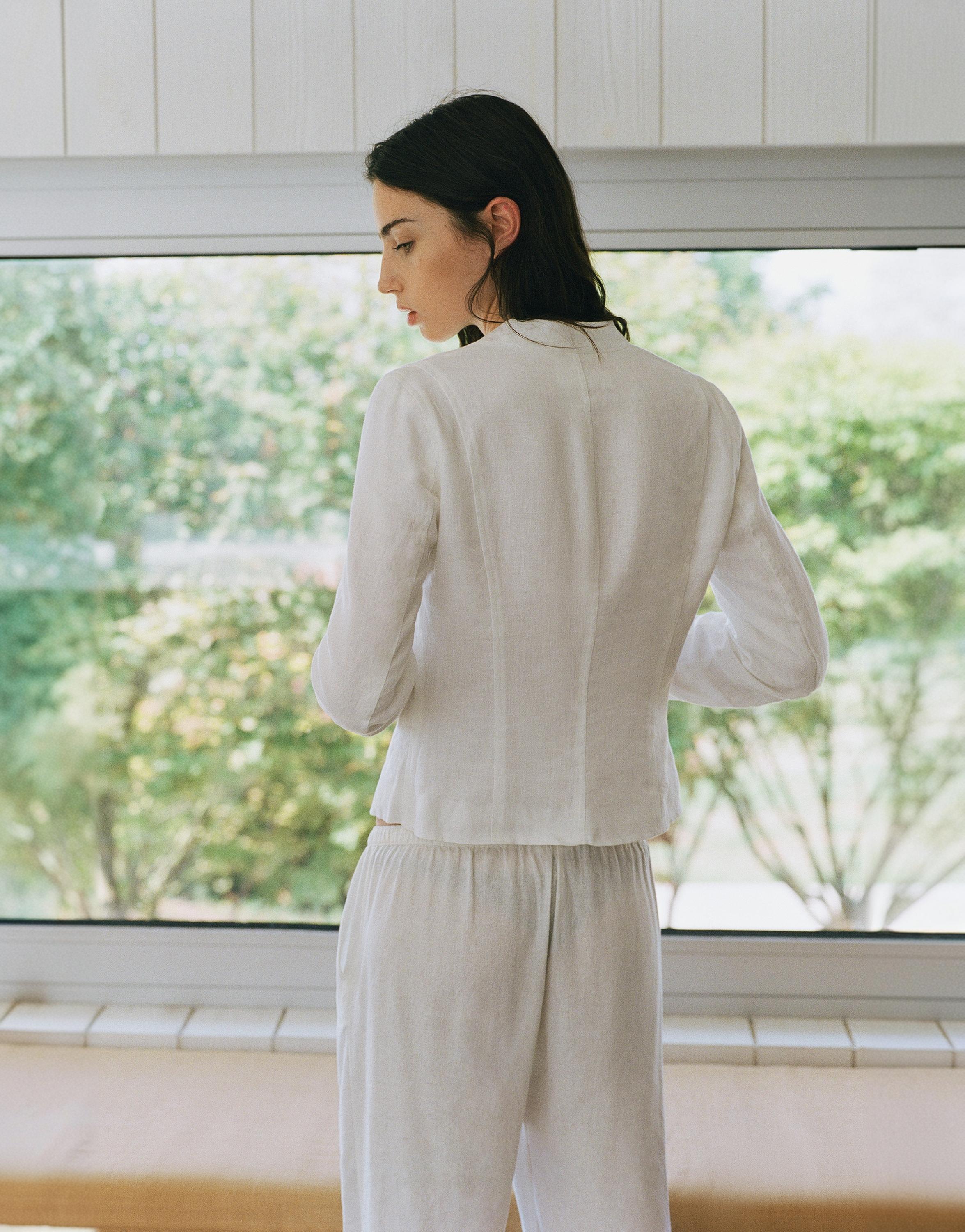 100% linen toggle jacket — White