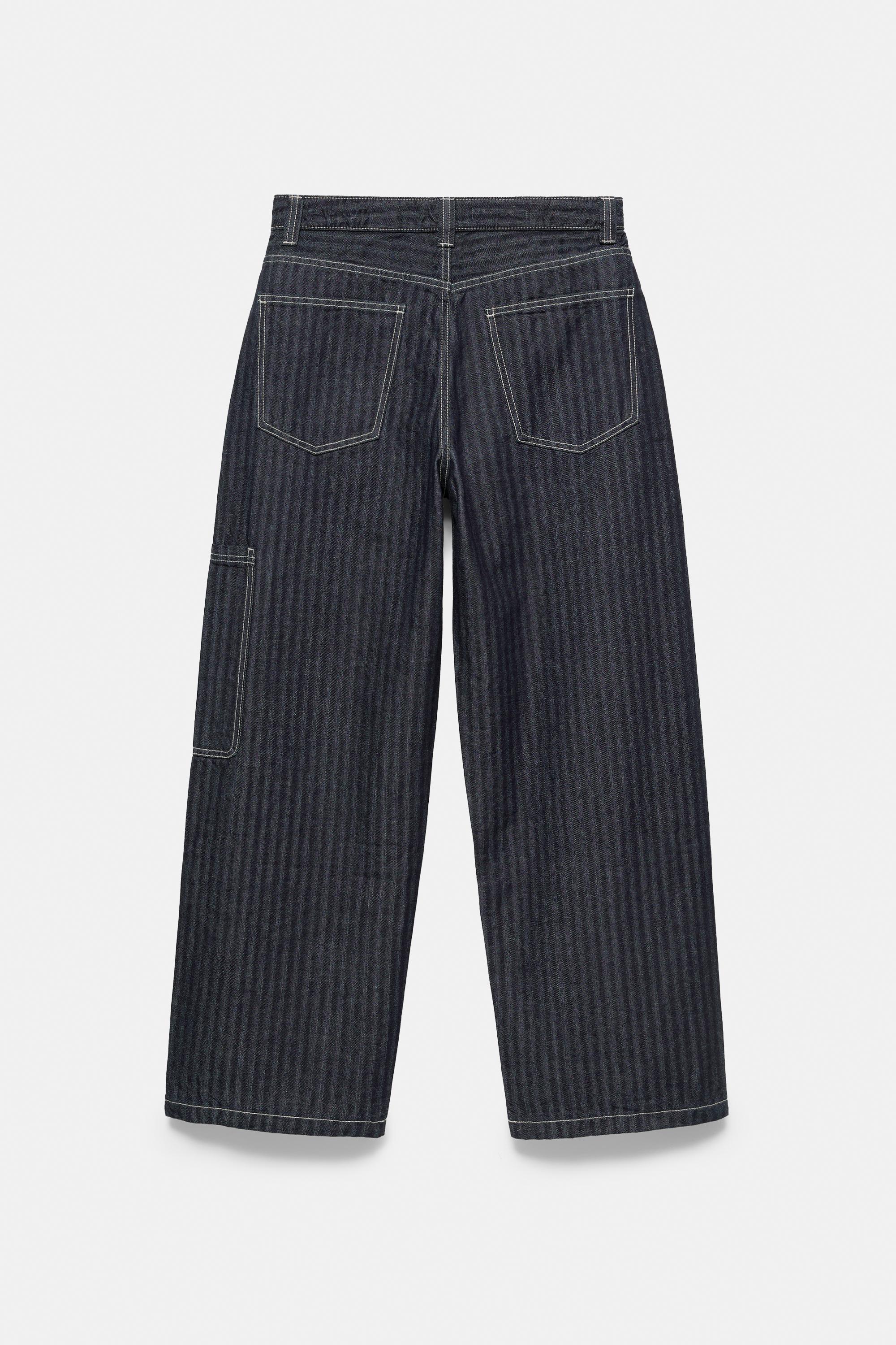 Striped relaxed-fit cargo jeans — Navy