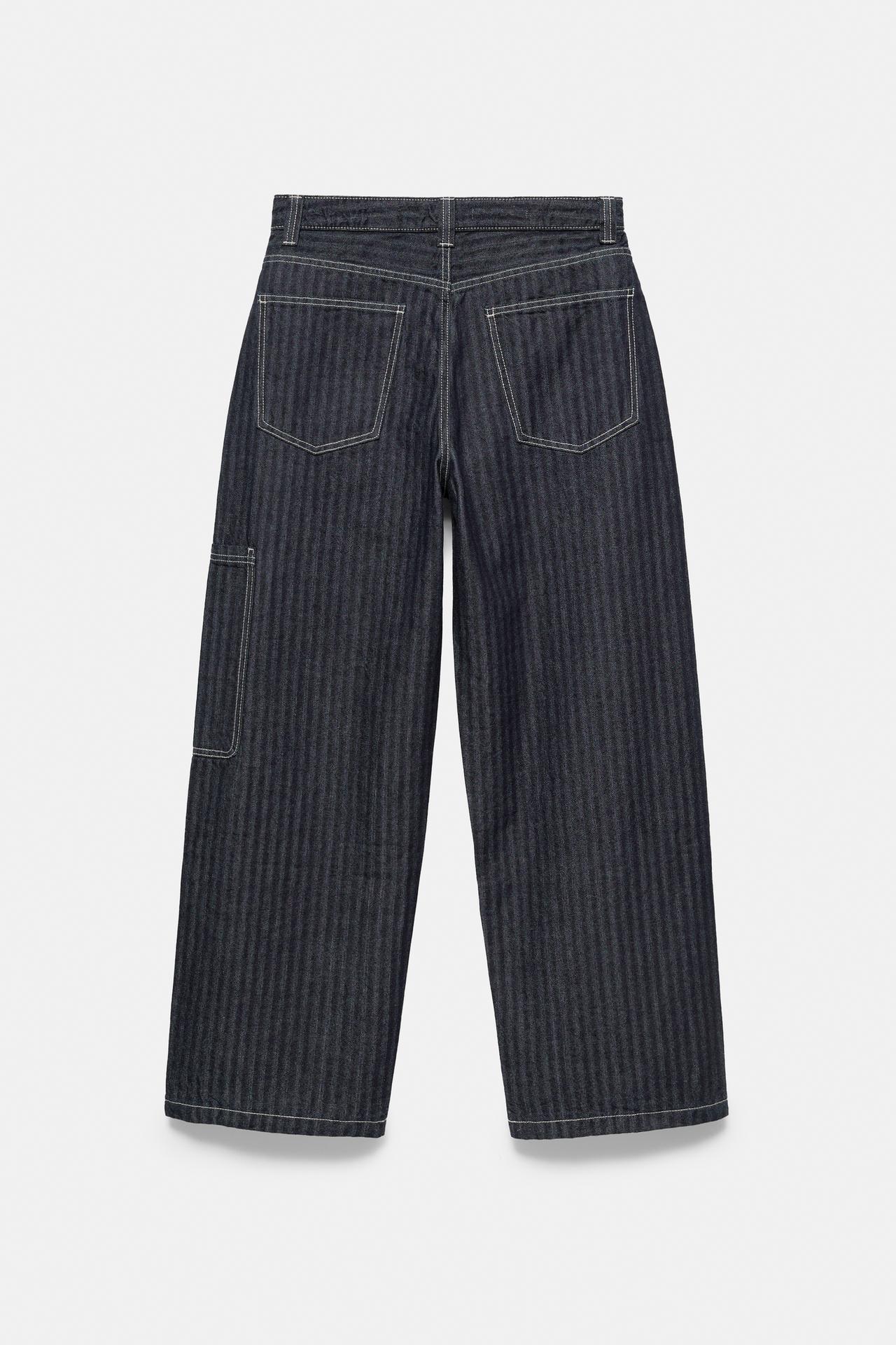 Striped relaxed-fit cargo jeans — Navy