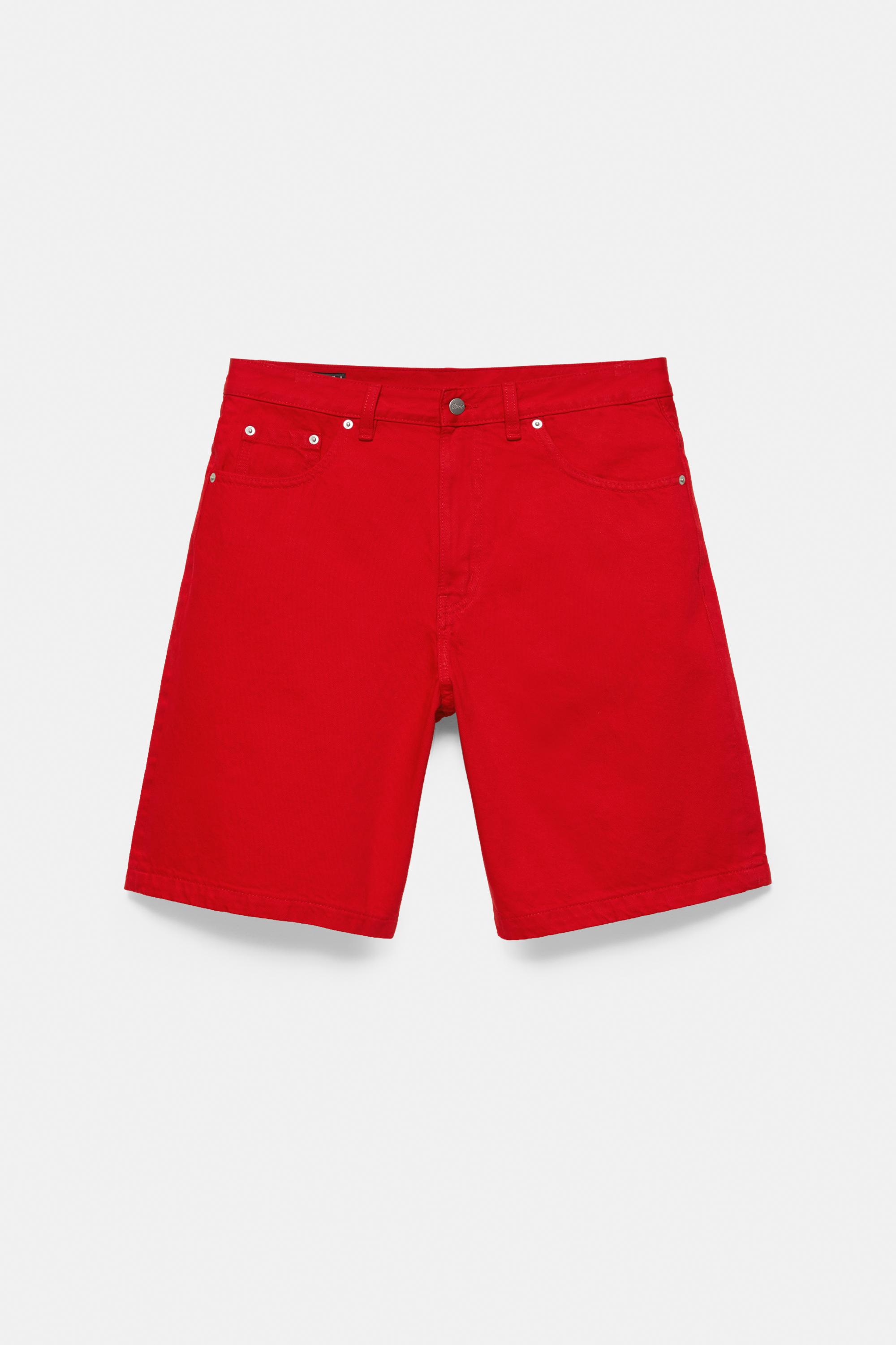 Baggy denim Bermuda shorts — Red