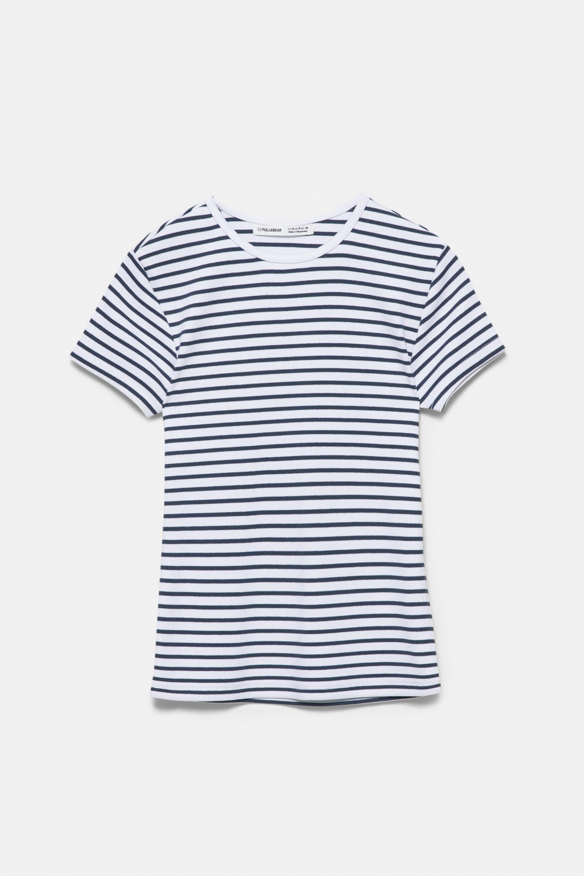 Ribbed short sleeve T-shirt — Striped