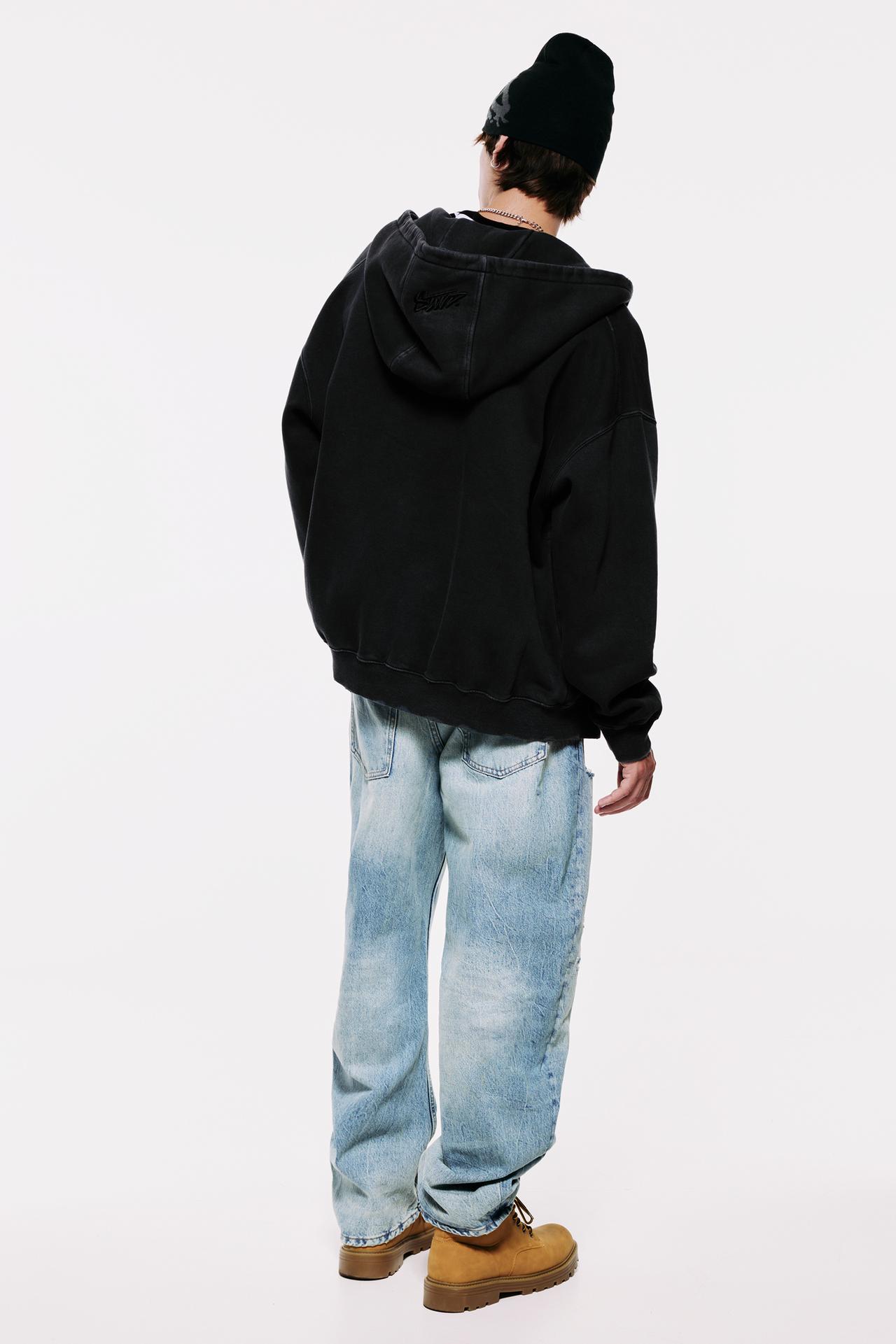 STWD hood zip-up sweatshirt — Black