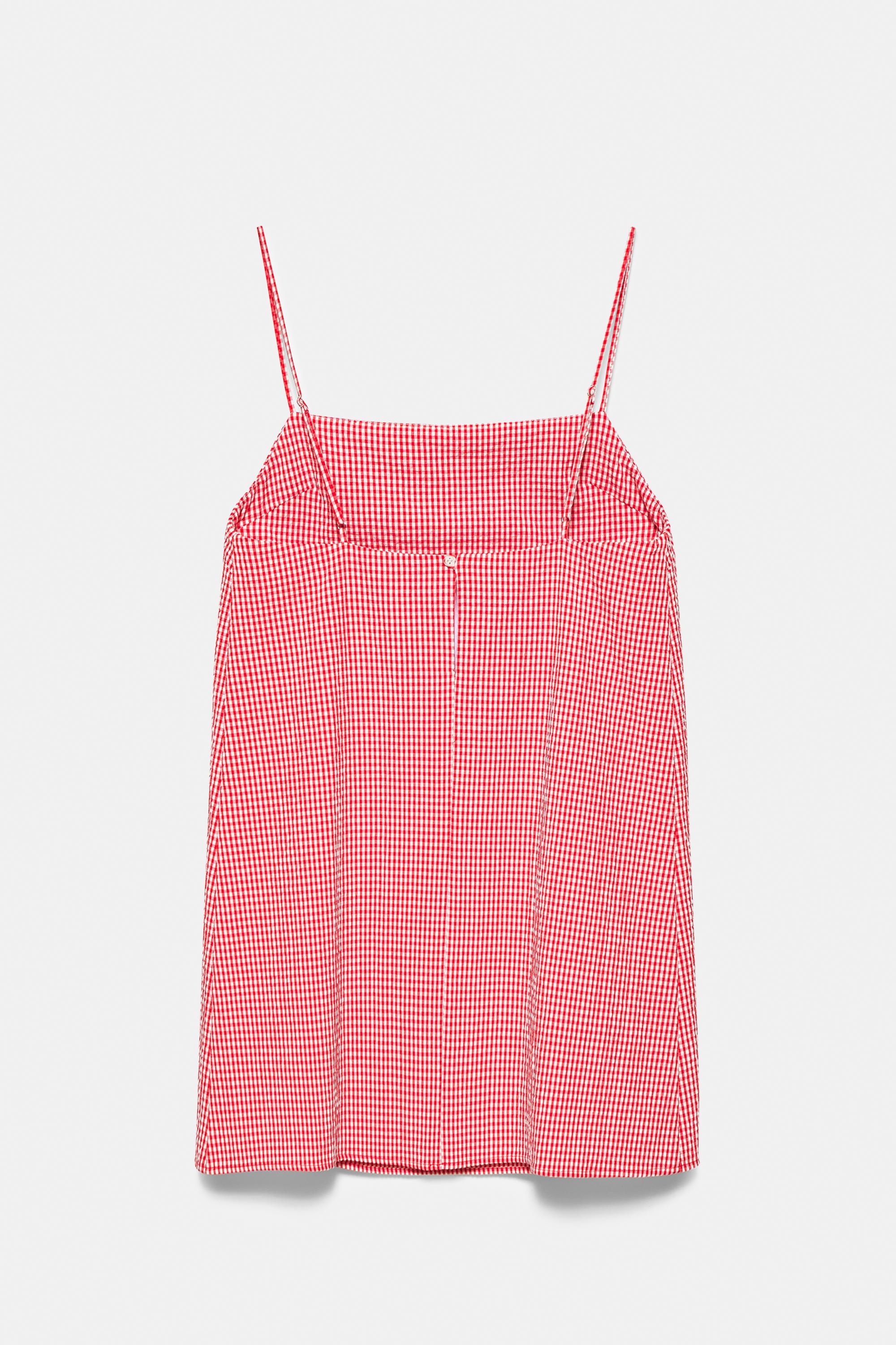 Short gingham check strappy dress — Red/White