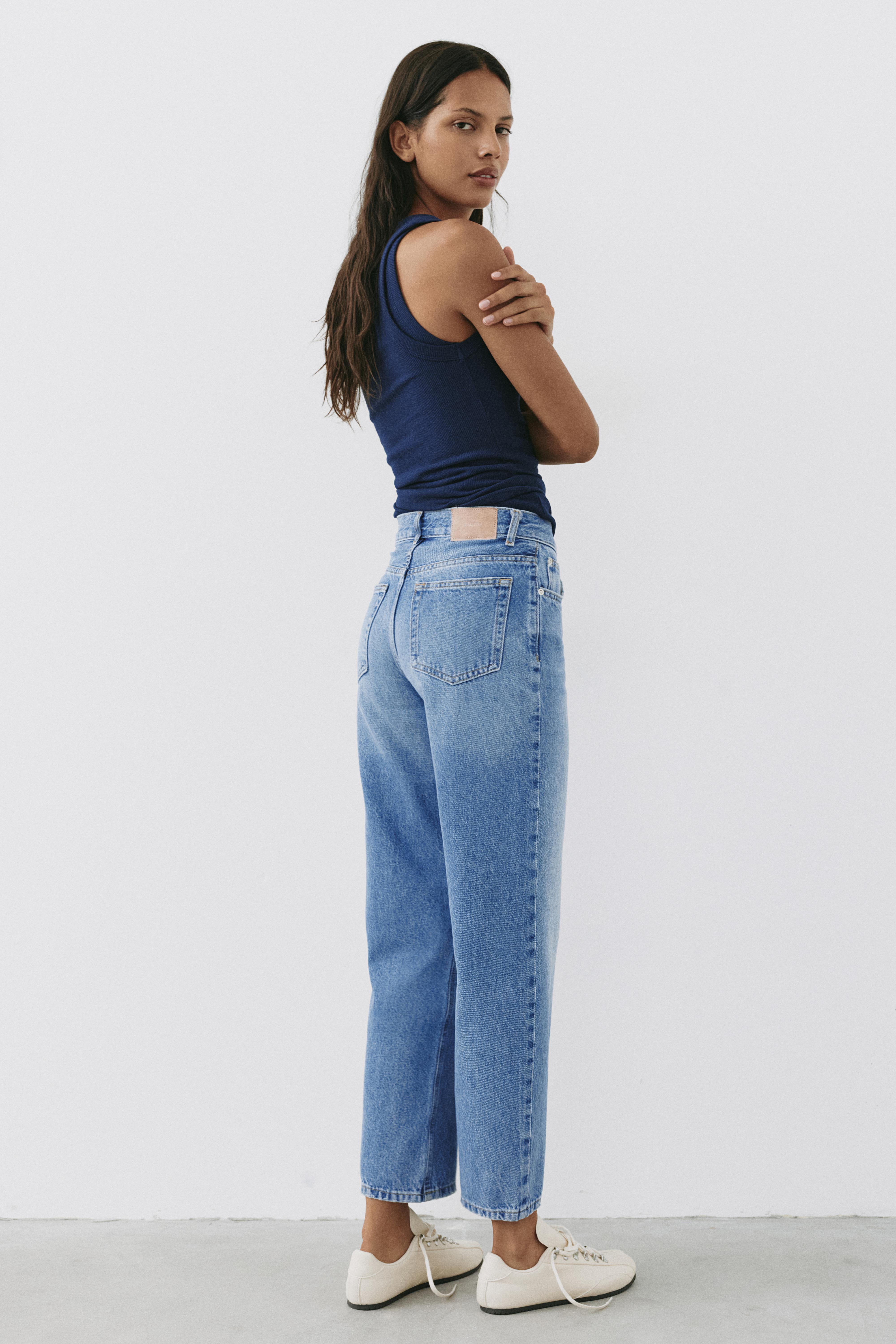 Straight-leg jeans with crossover waistband — Medium blue