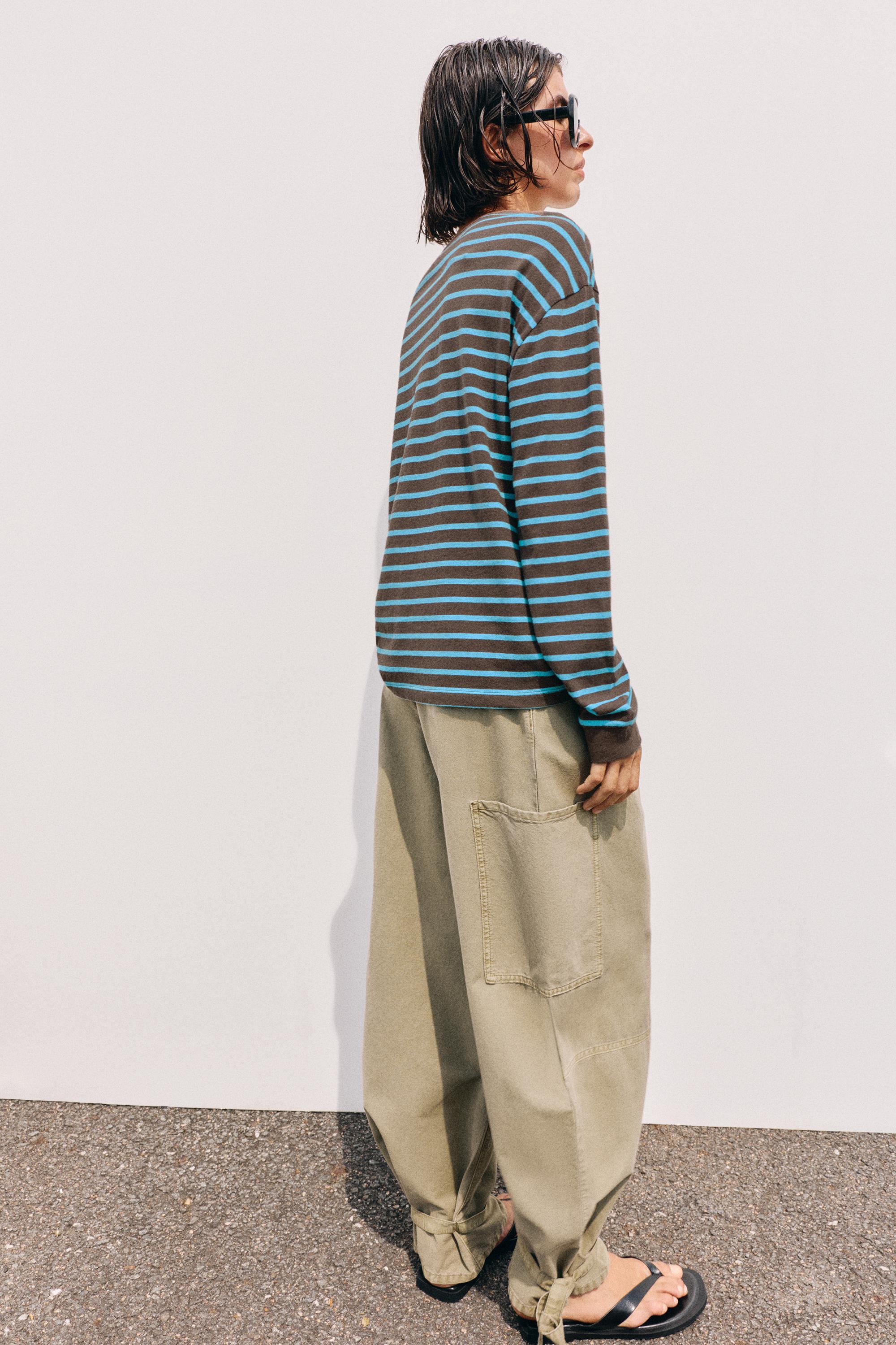 Oversize long sleeve striped T-shirt — Brown