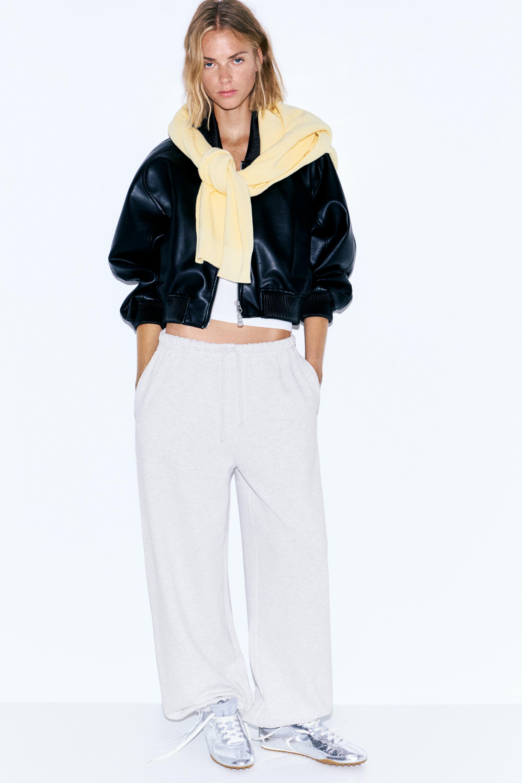 Wide-leg tracksuit bottoms with adjustable hem — Grey marl