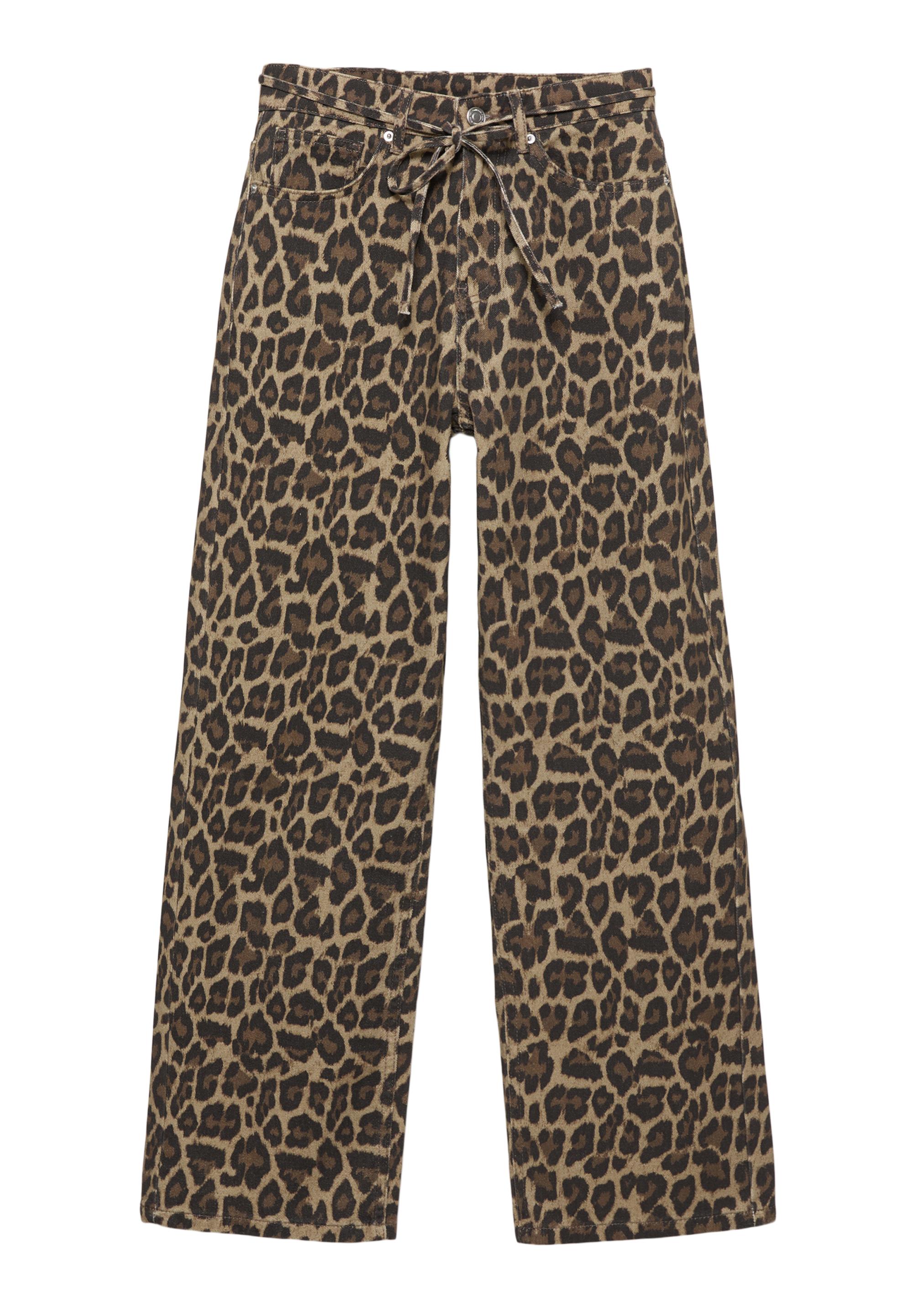 Leopard print jeans with drawstring — Leopard / taupe brown