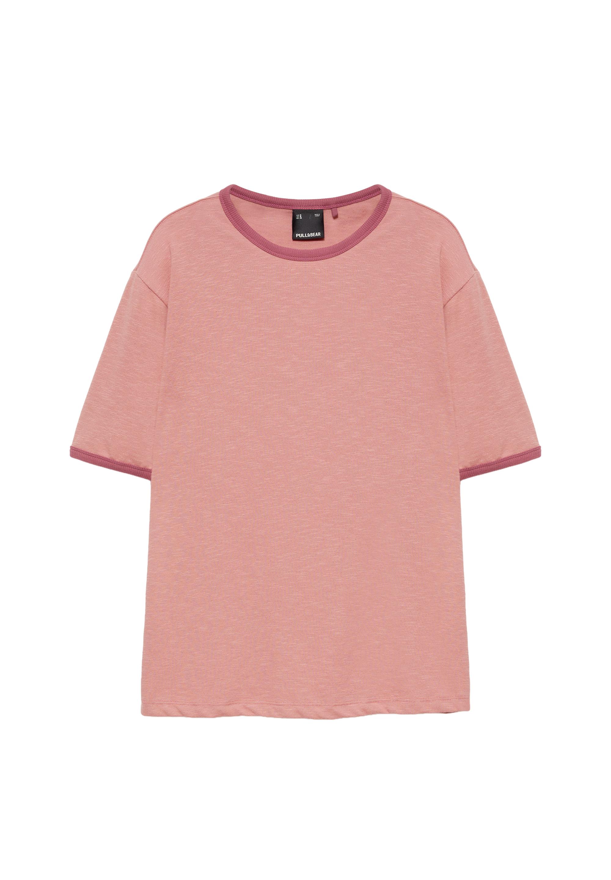 Contrast ribbed T-shirt — Pink