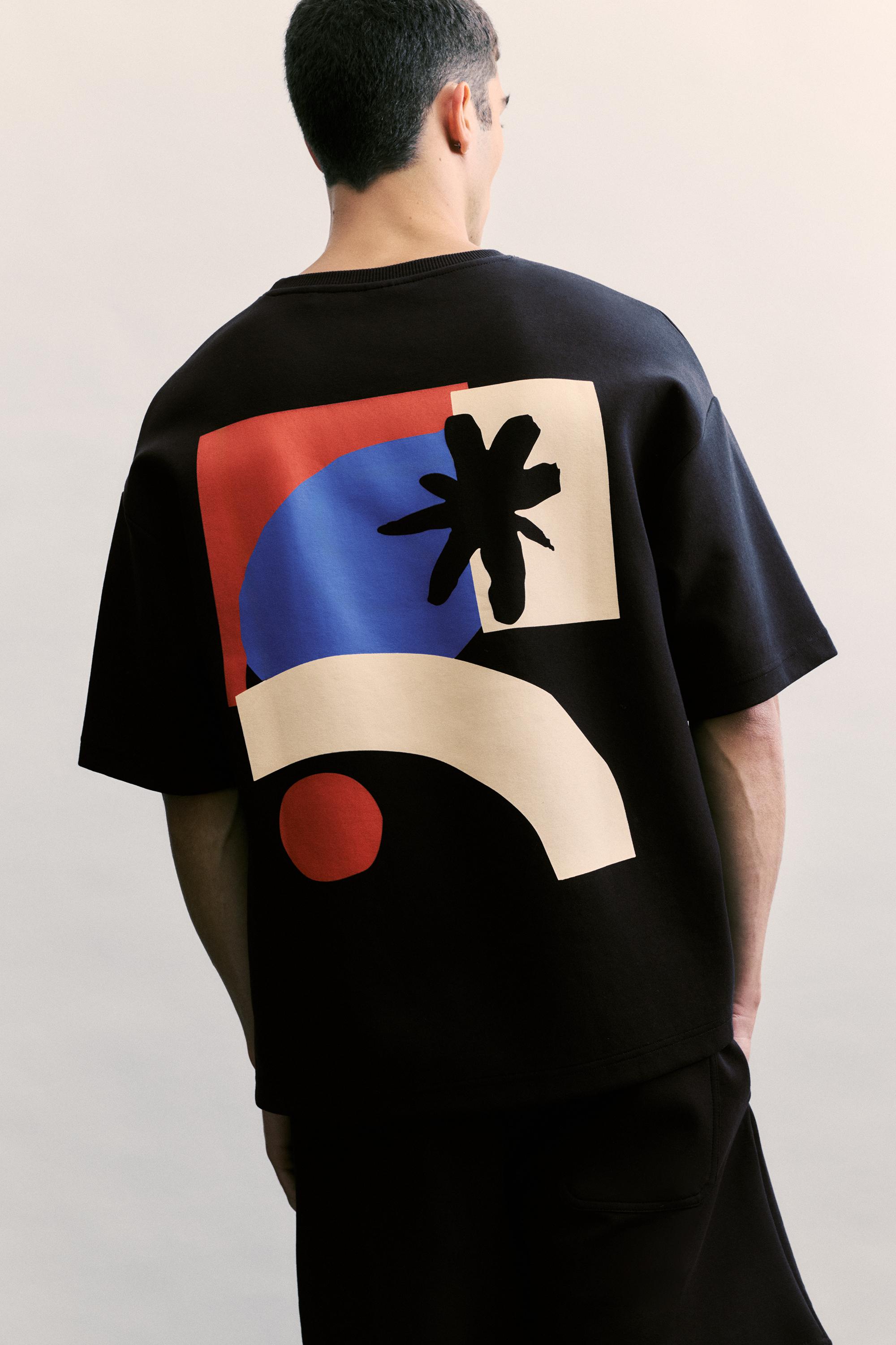 Grafik detaylı siyah kısa kollu sweatshirt - Görsel 7