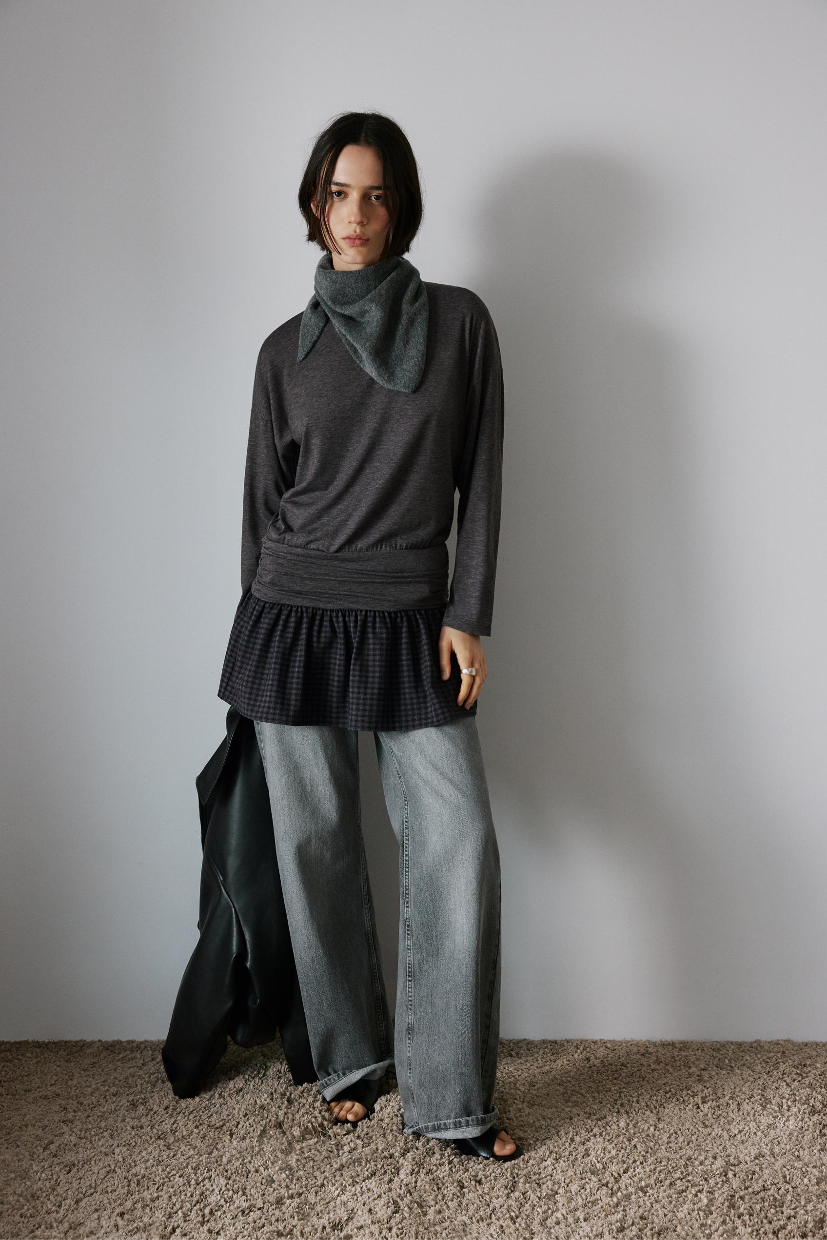 Combined check short dress — Dark grey