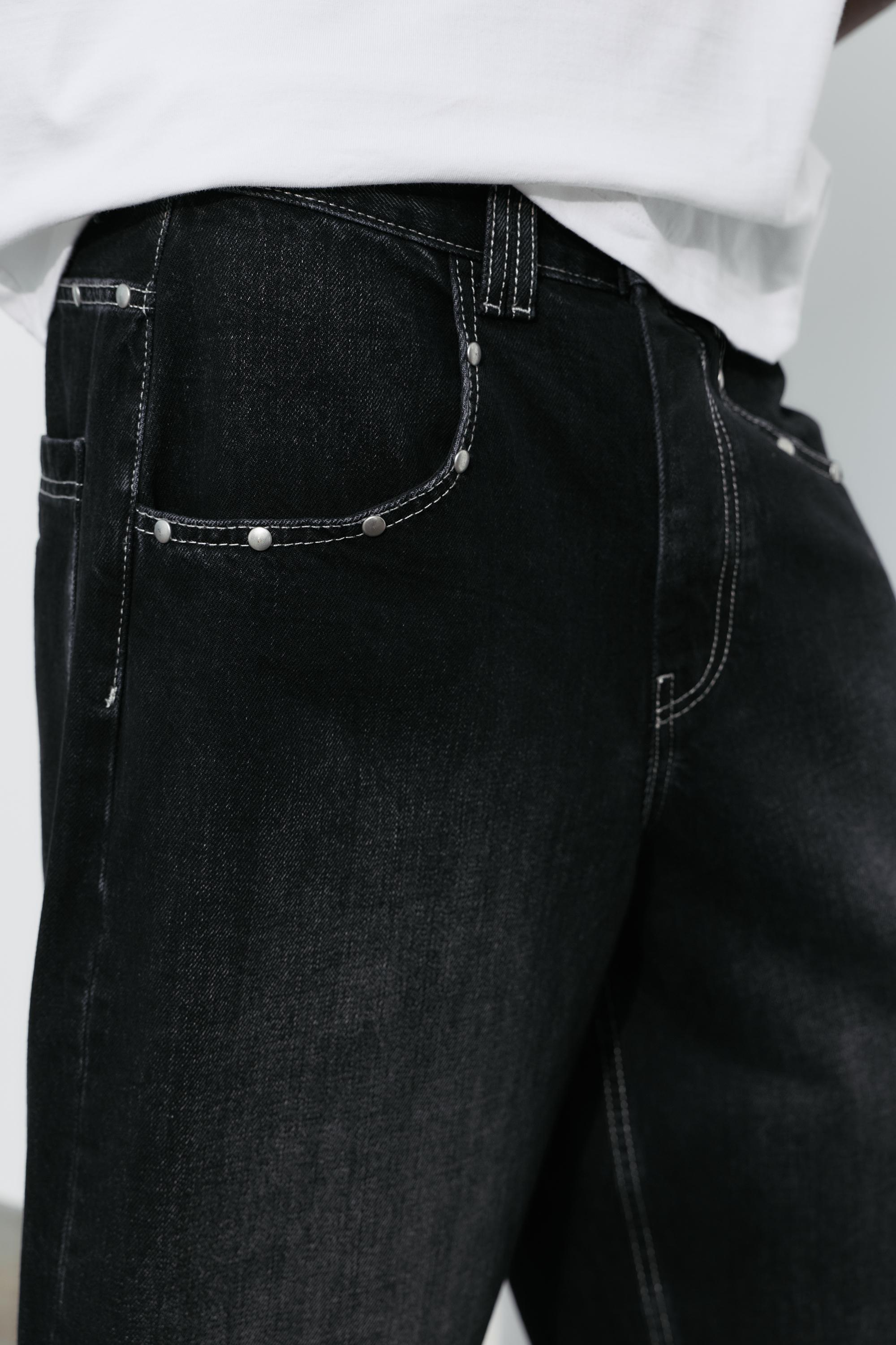 STWD studded jorts — Faded black