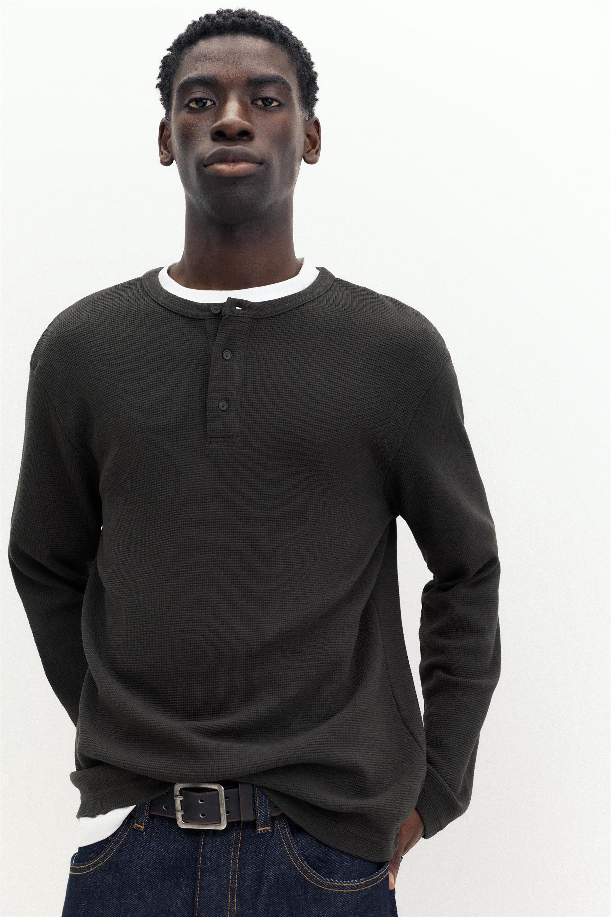 Waffle-knit long sleeve T-shirt — Anthracite grey