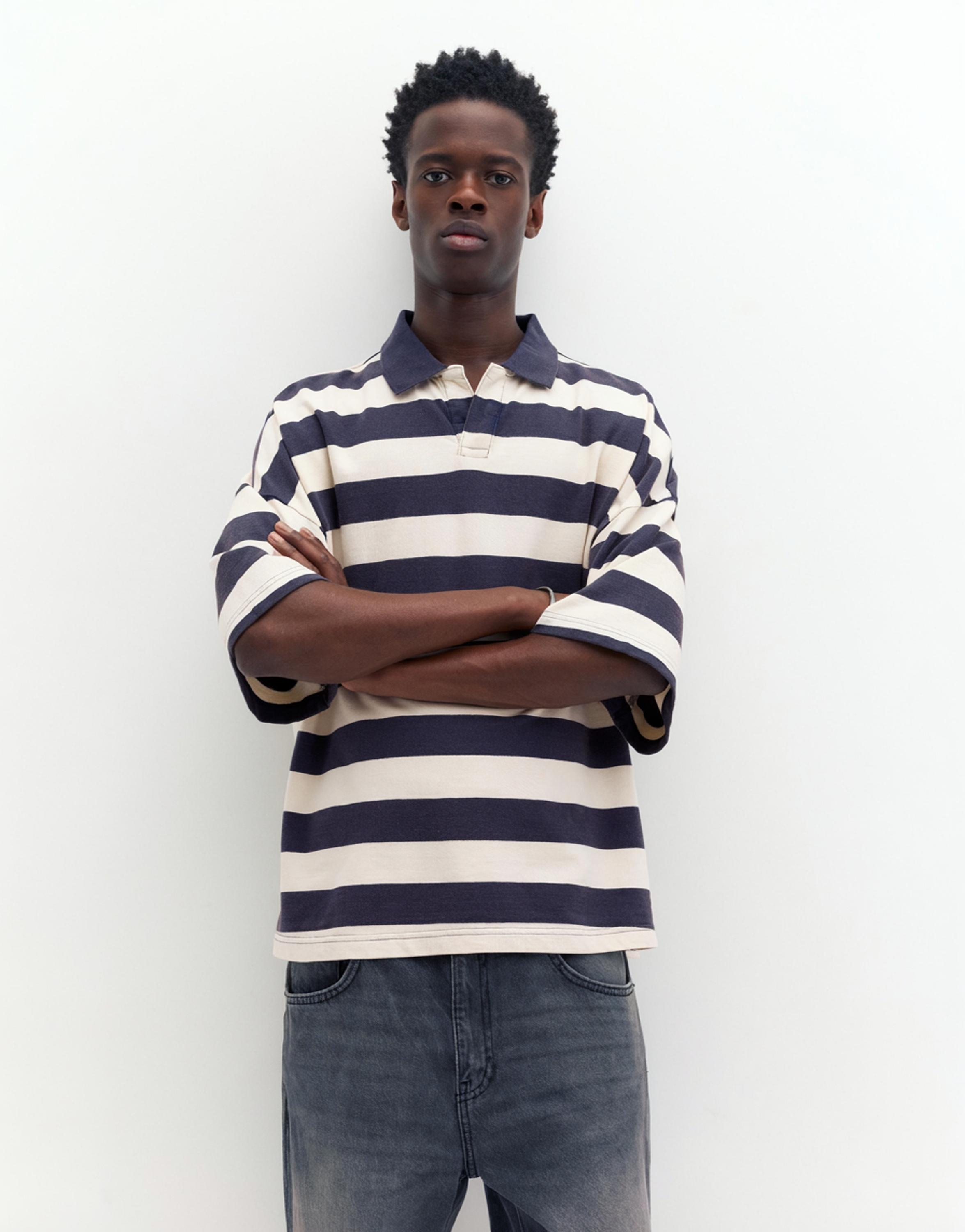 Çizgili boxy polo t-shirt - Görsel 31