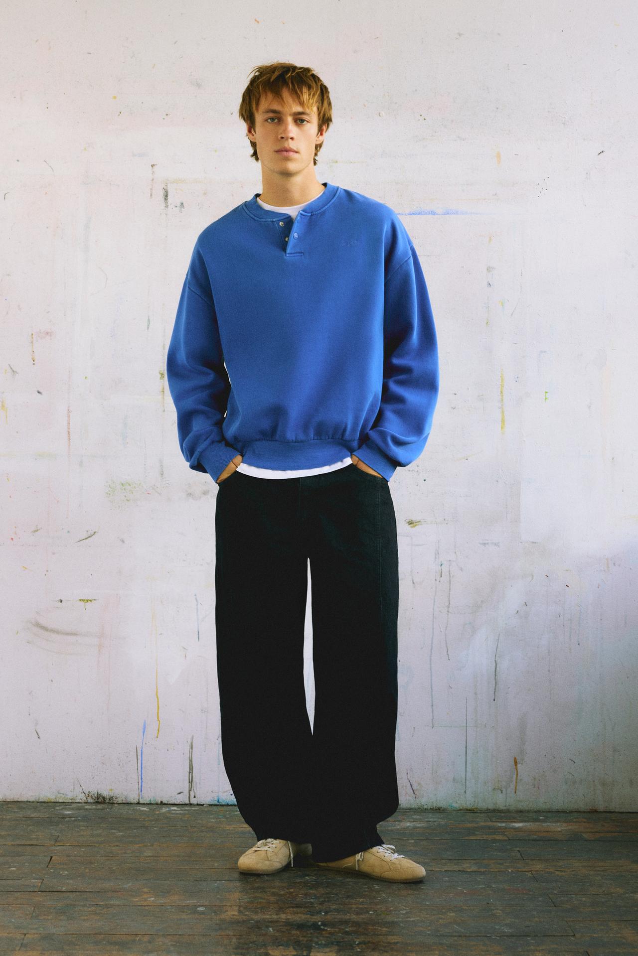 Henley neck sweatshirt — Deep blue