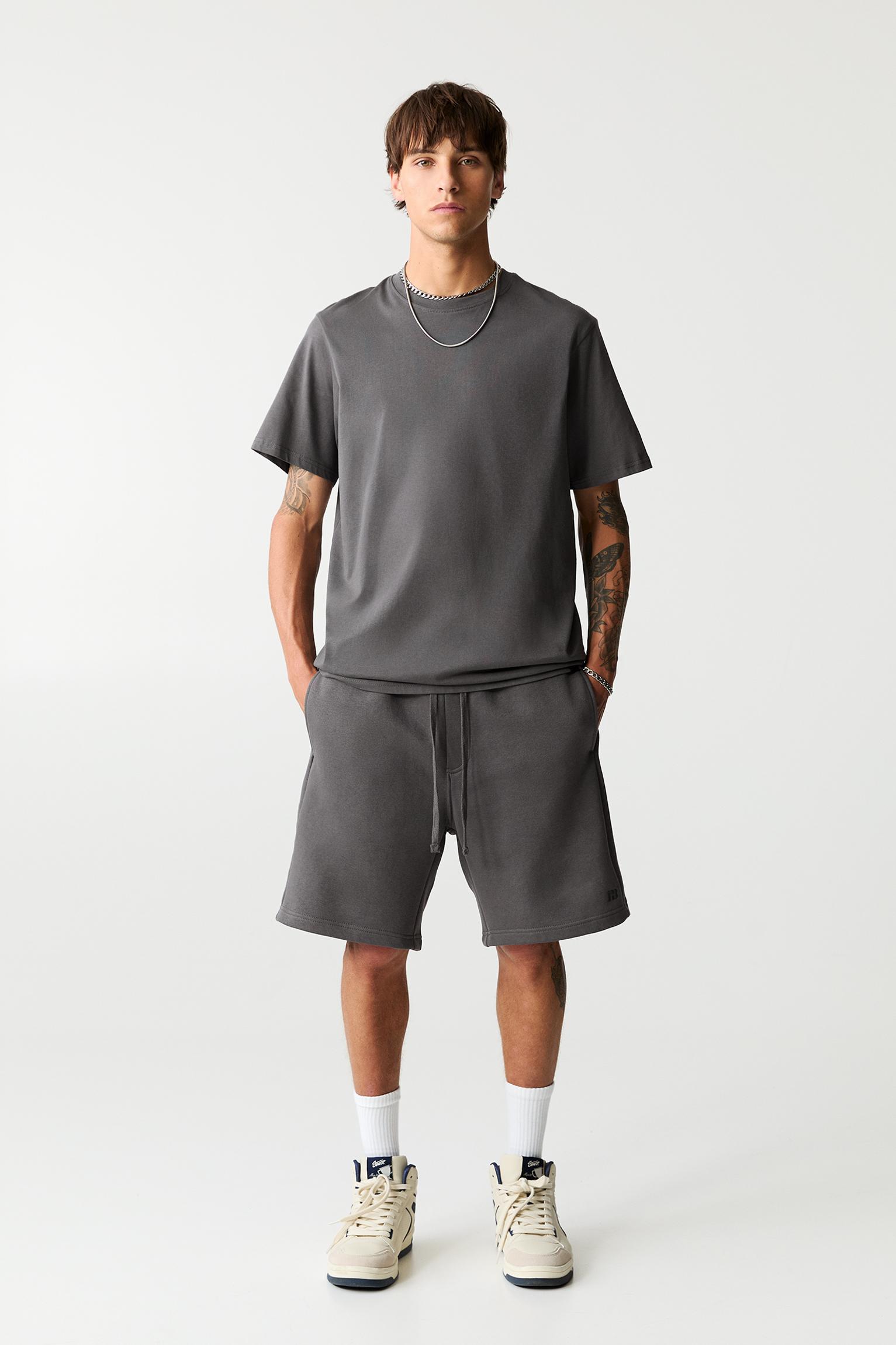 Pack of Bermuda jogger shorts and T-shirt — Anthracite grey