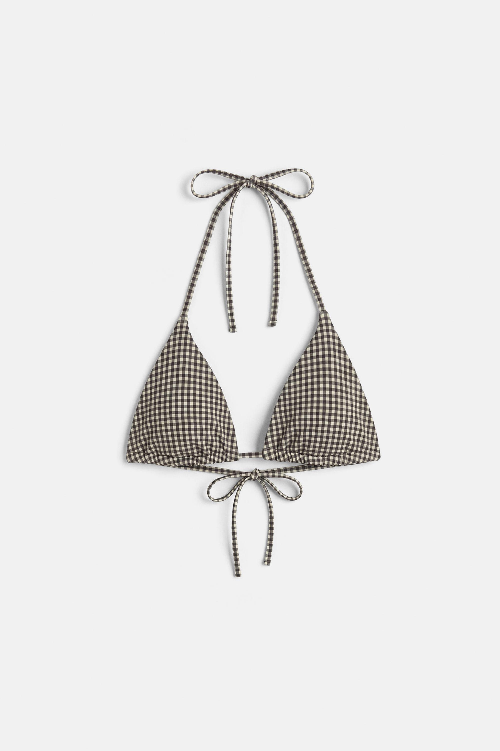 Gingham bikini top — Brown