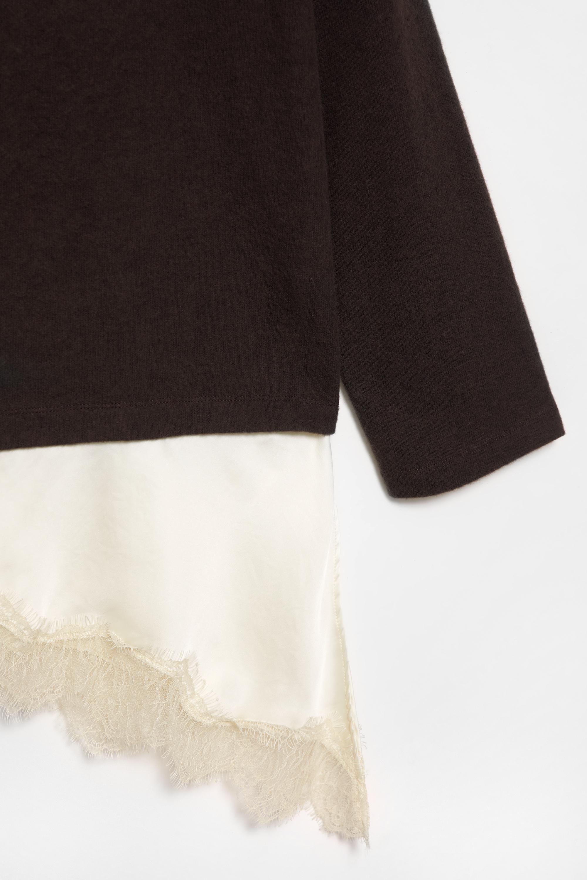 Fine lace combined jumper — Brown