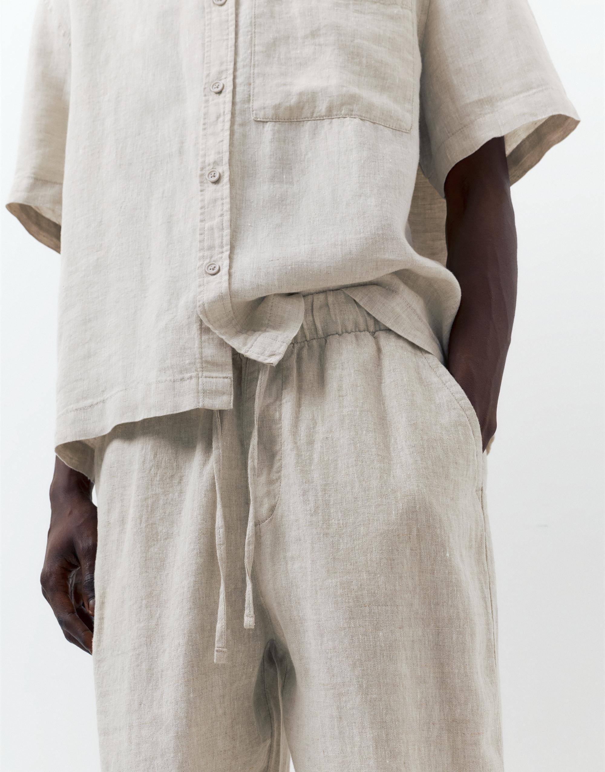 100% linen jogger trousers — Beige