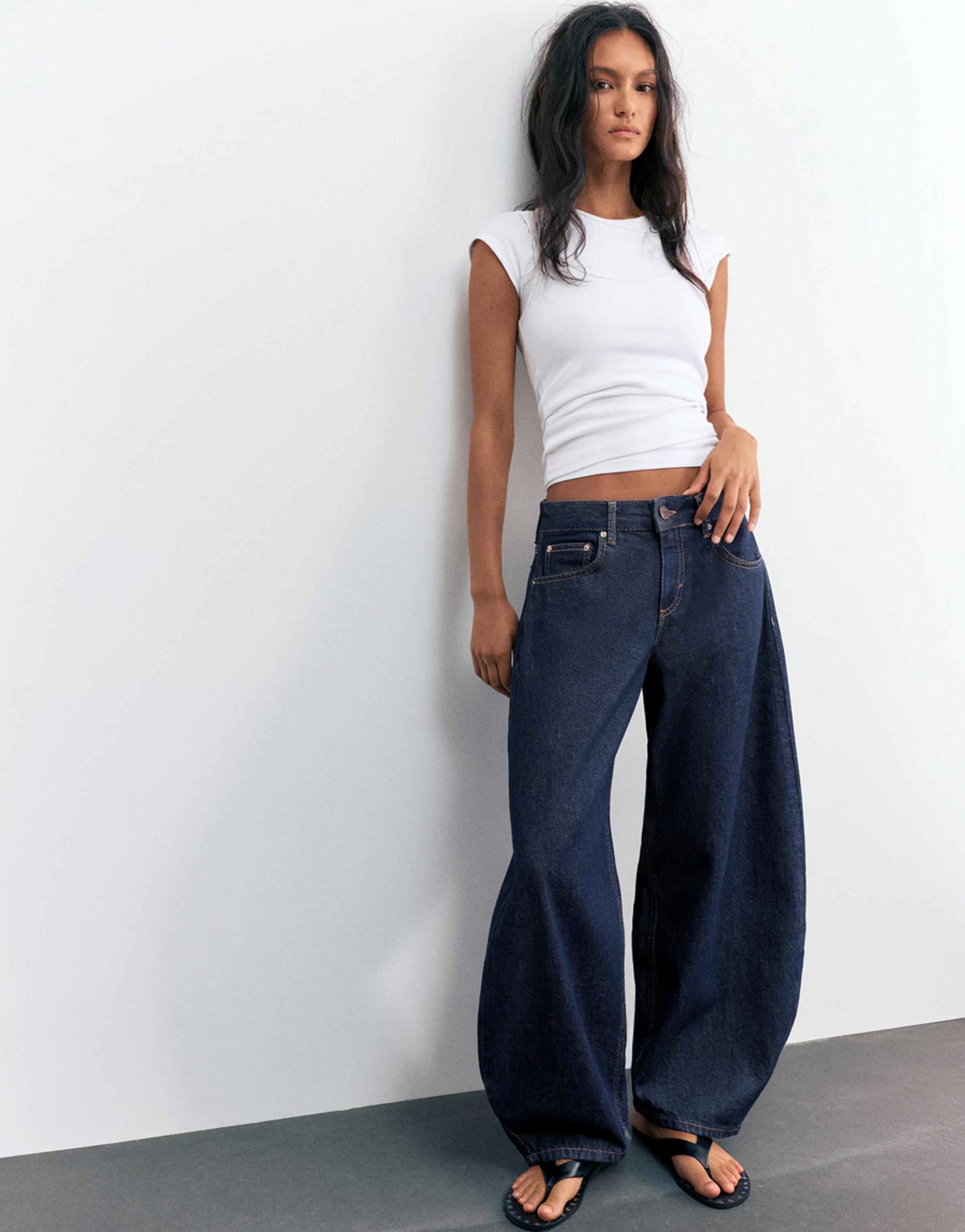 Low-rise barrel jeans — Navy