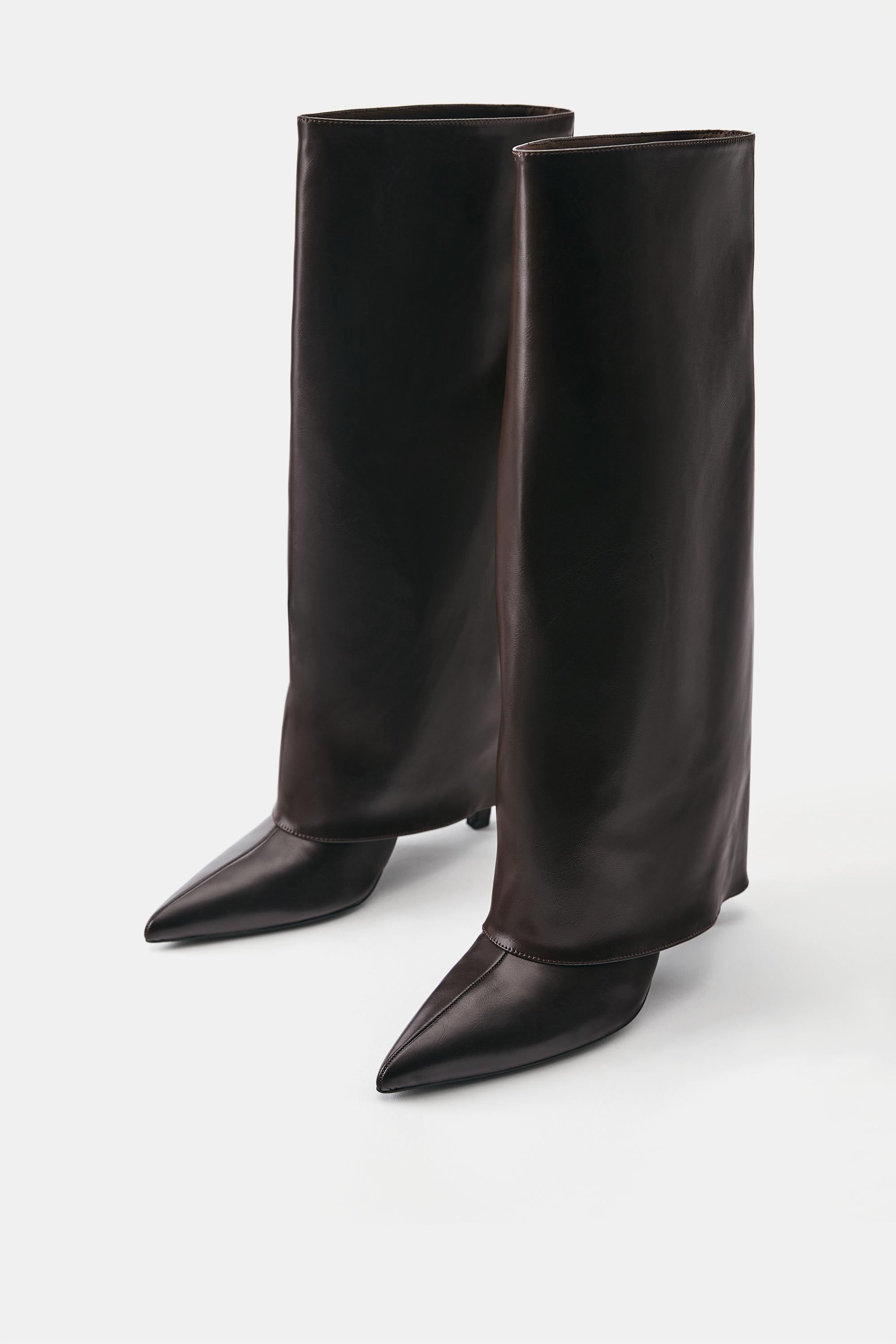 Heeled footed leggings boots — Brown