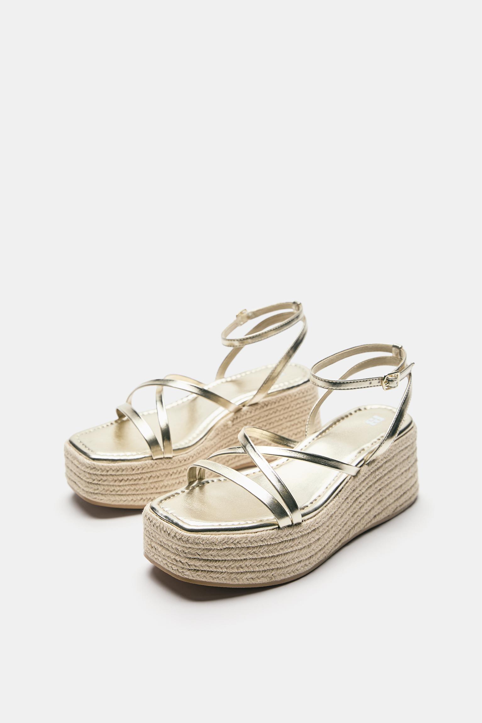 Gold strappy wedge sandals — Gold