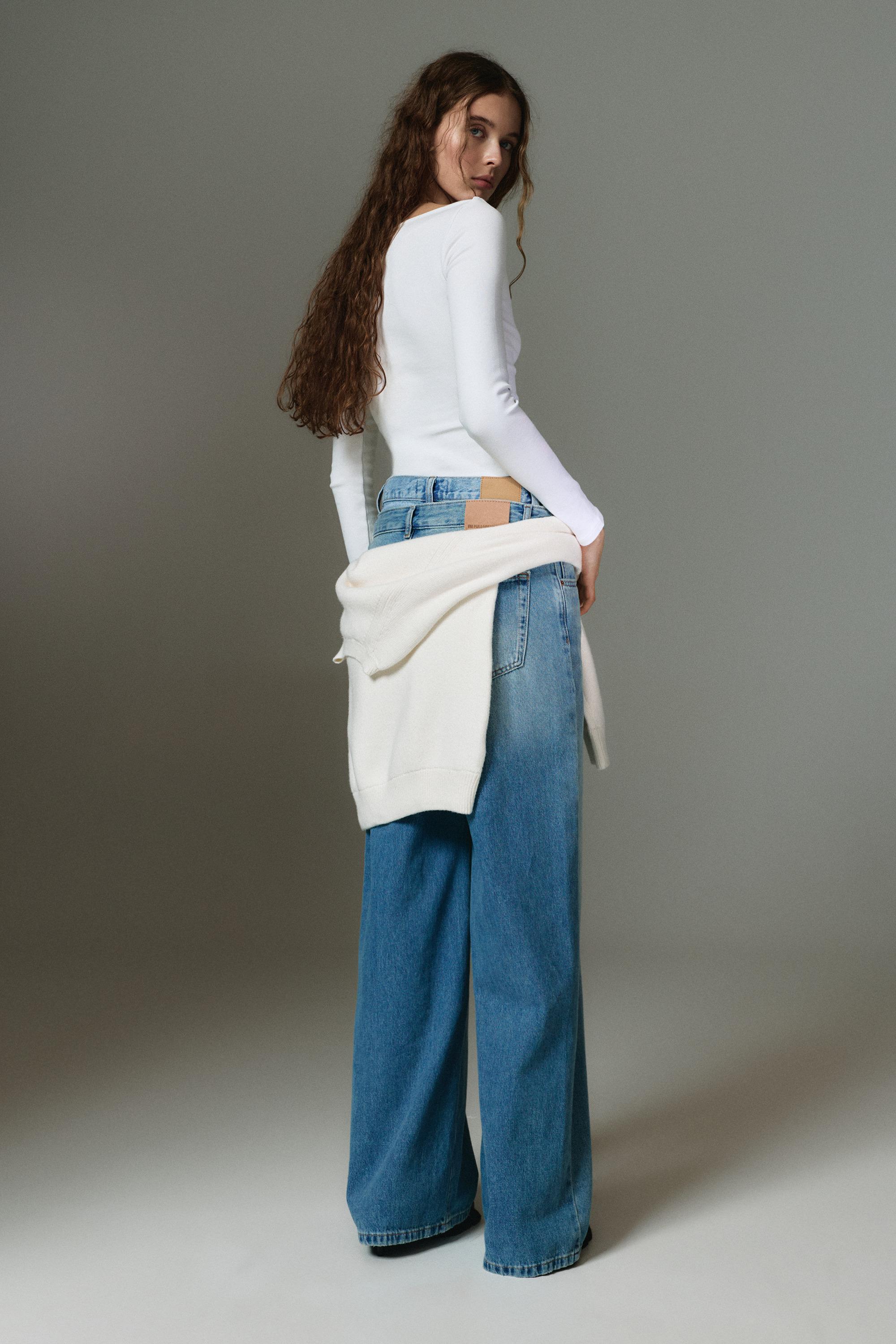 Uzun kollu geniş yaka t-shirt - Görsel 77