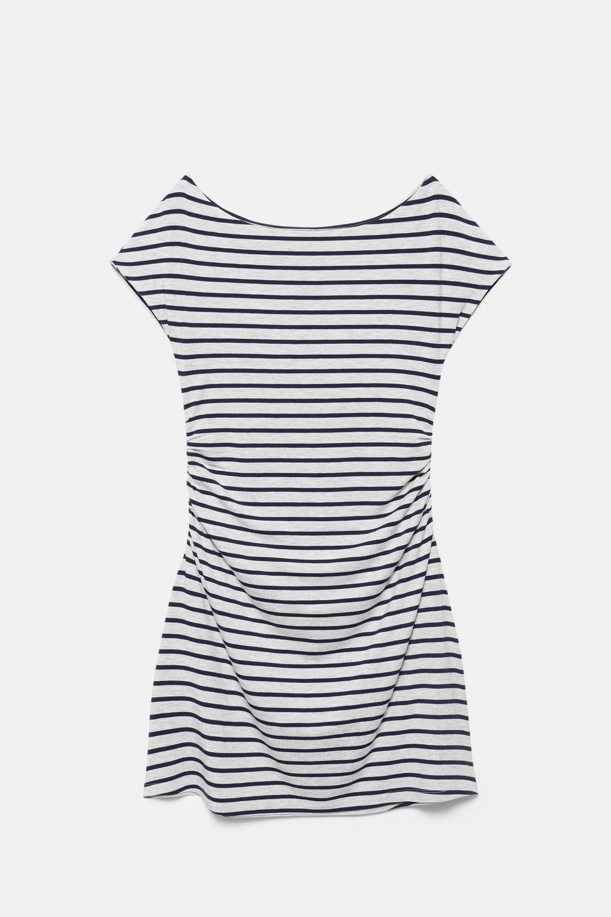 Short multi-position striped dress — Grey marl