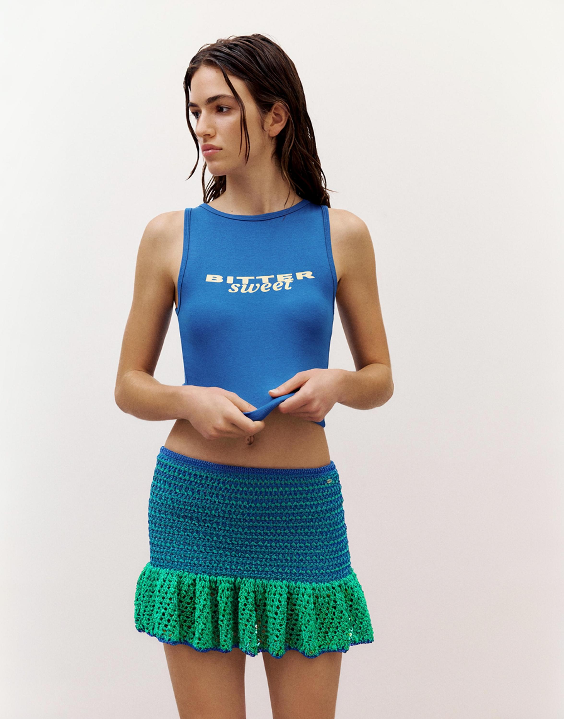 Ruffled crochet mini skirt — Green