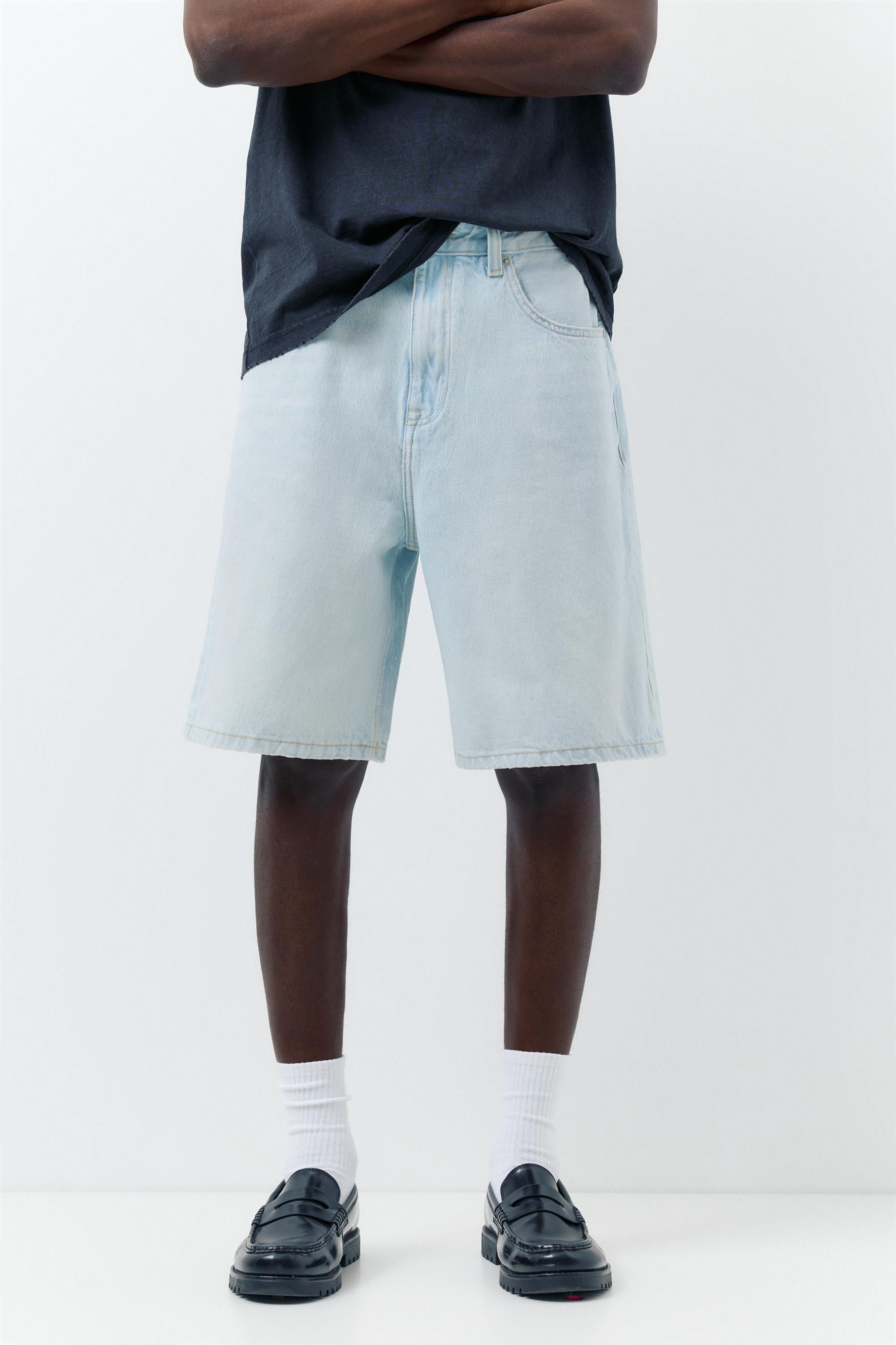 Baggy relaxed fit denim Bermuda shorts — Pale indigo