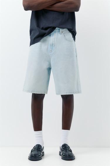 Baggy relaxed fit denim Bermuda shorts — Pale indigo 4