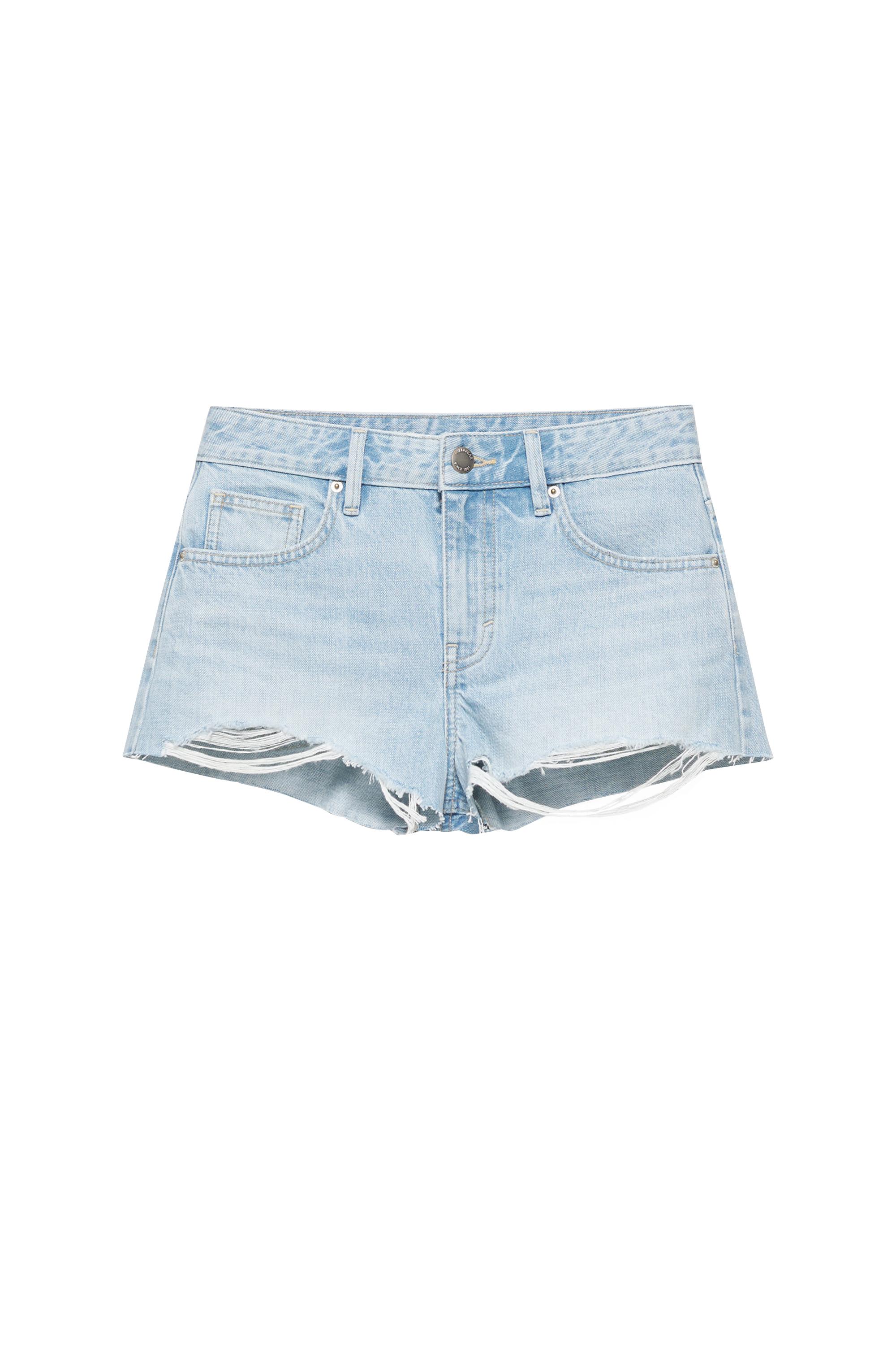 Distressed denim mini şort