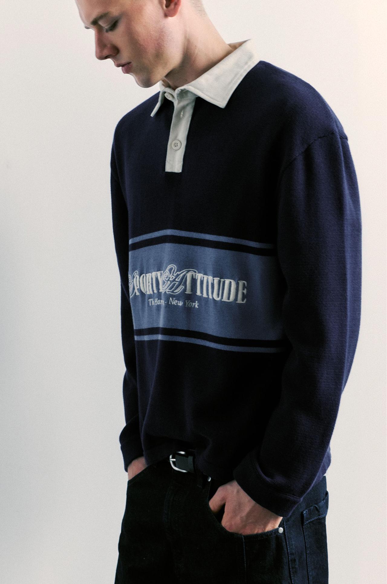 Long sleeve graphic polo shirt — Navy