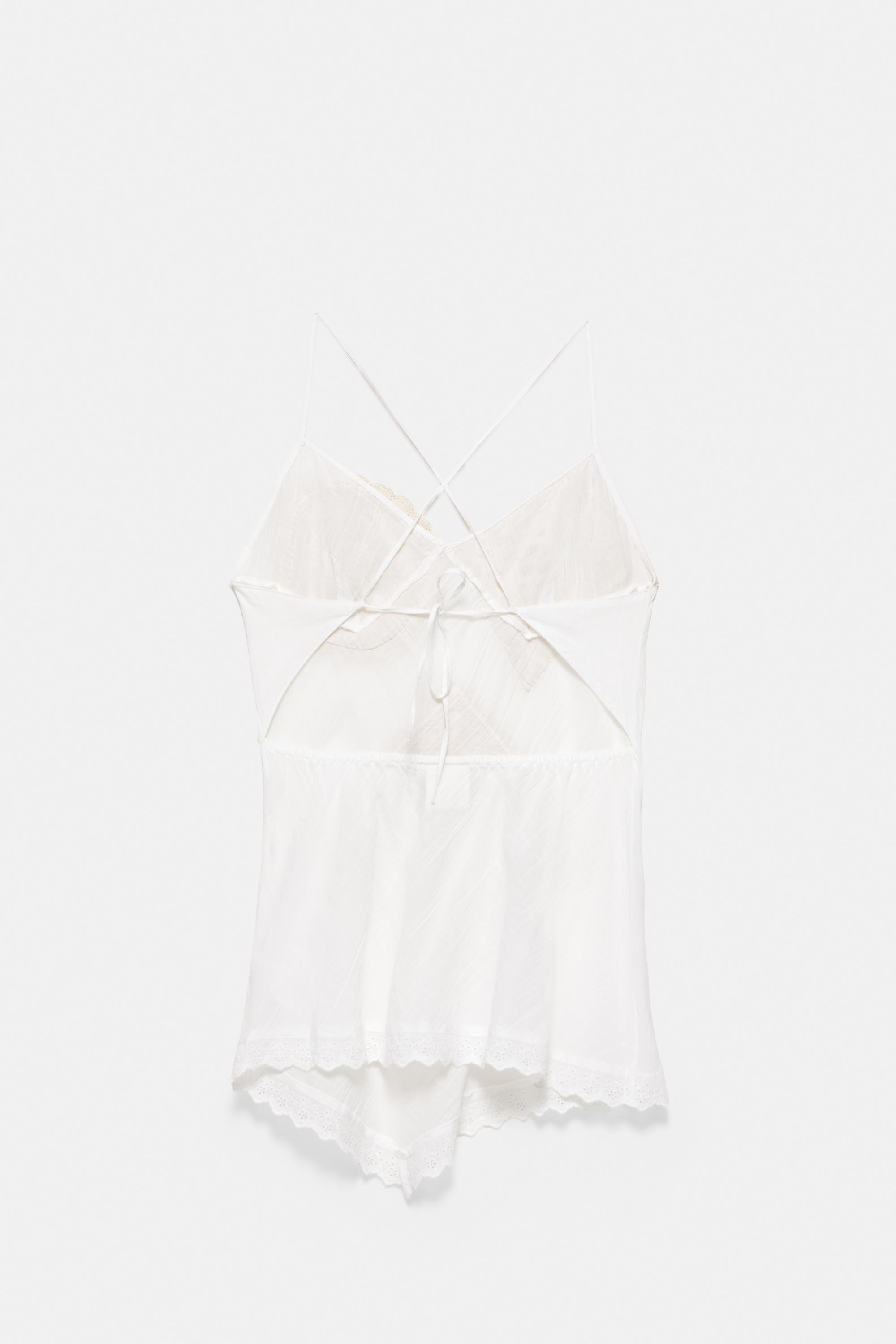 Asymmetric white crochet top — White