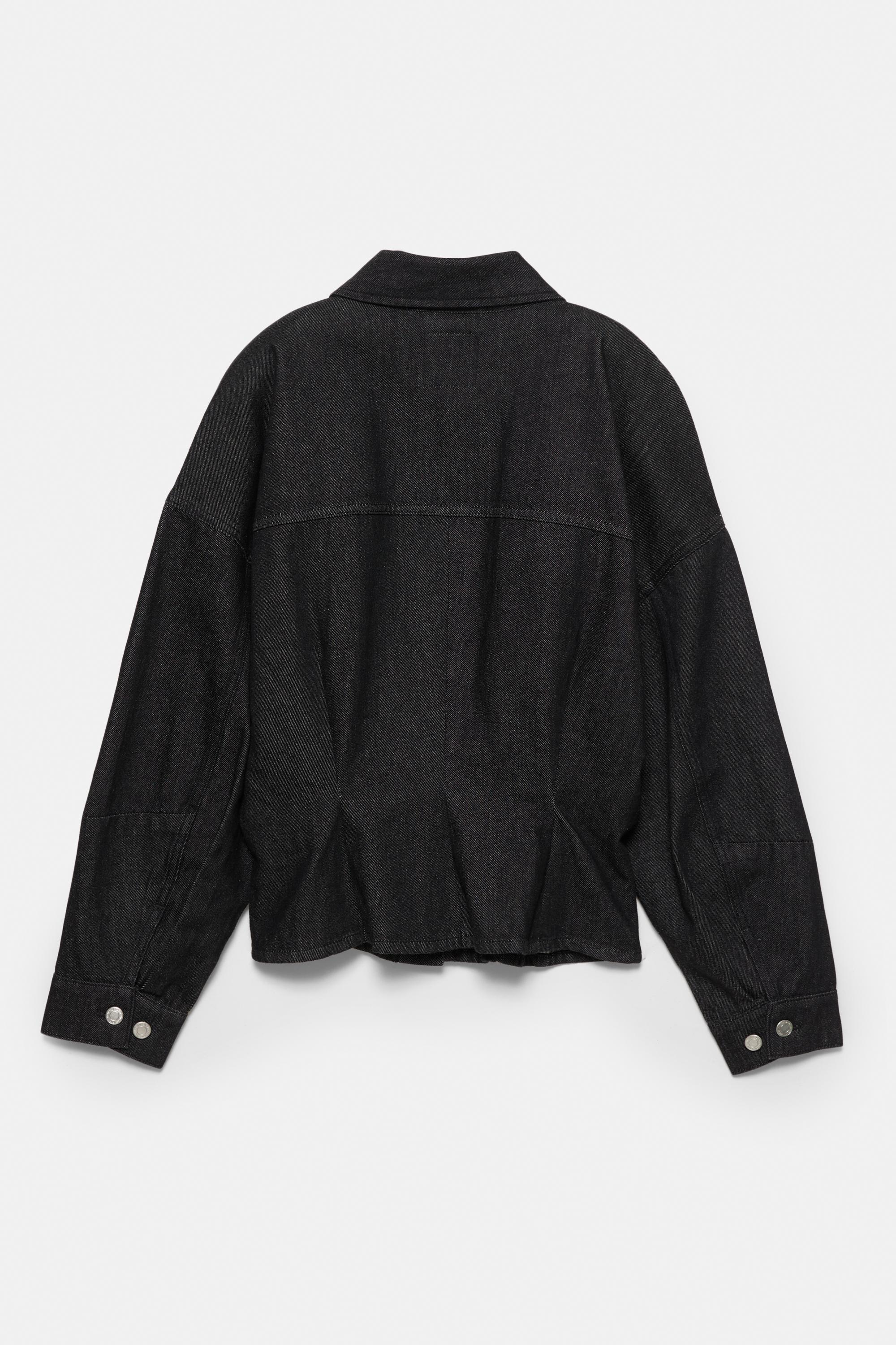 Fitted denim shirt with pleats — Black