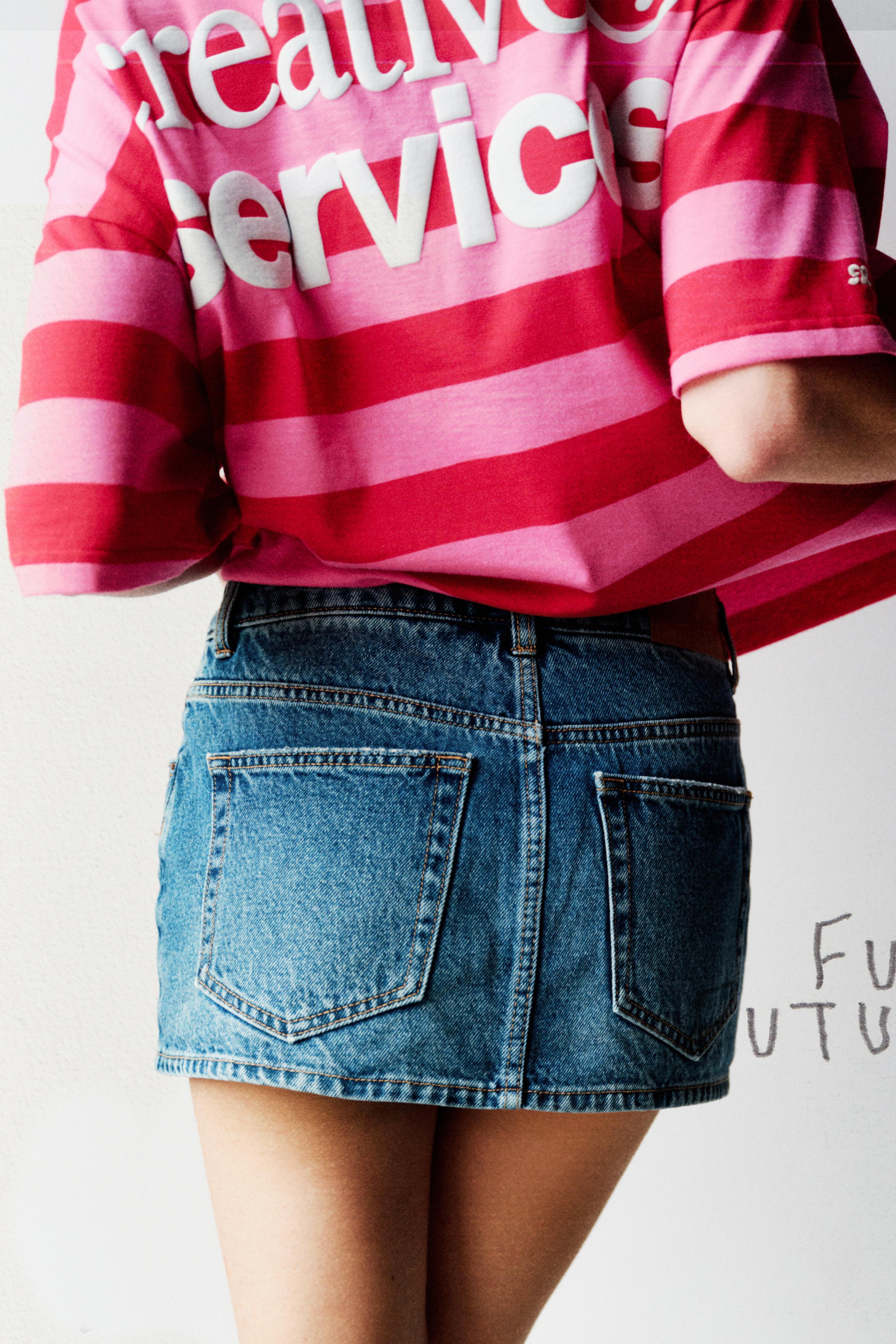 Cross-waist denim skort — Medium blue