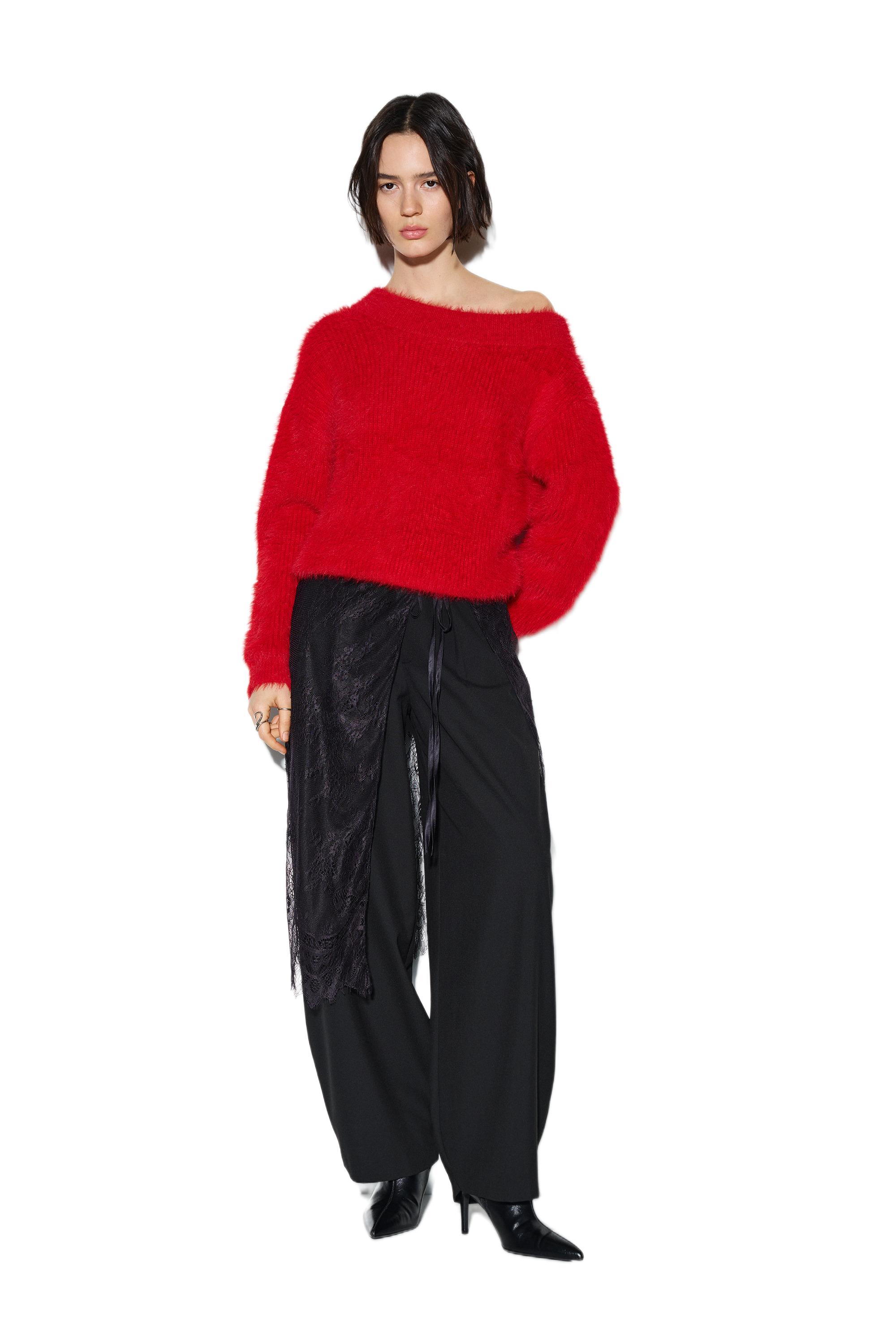 Asymmetric faux fur sweater — Red