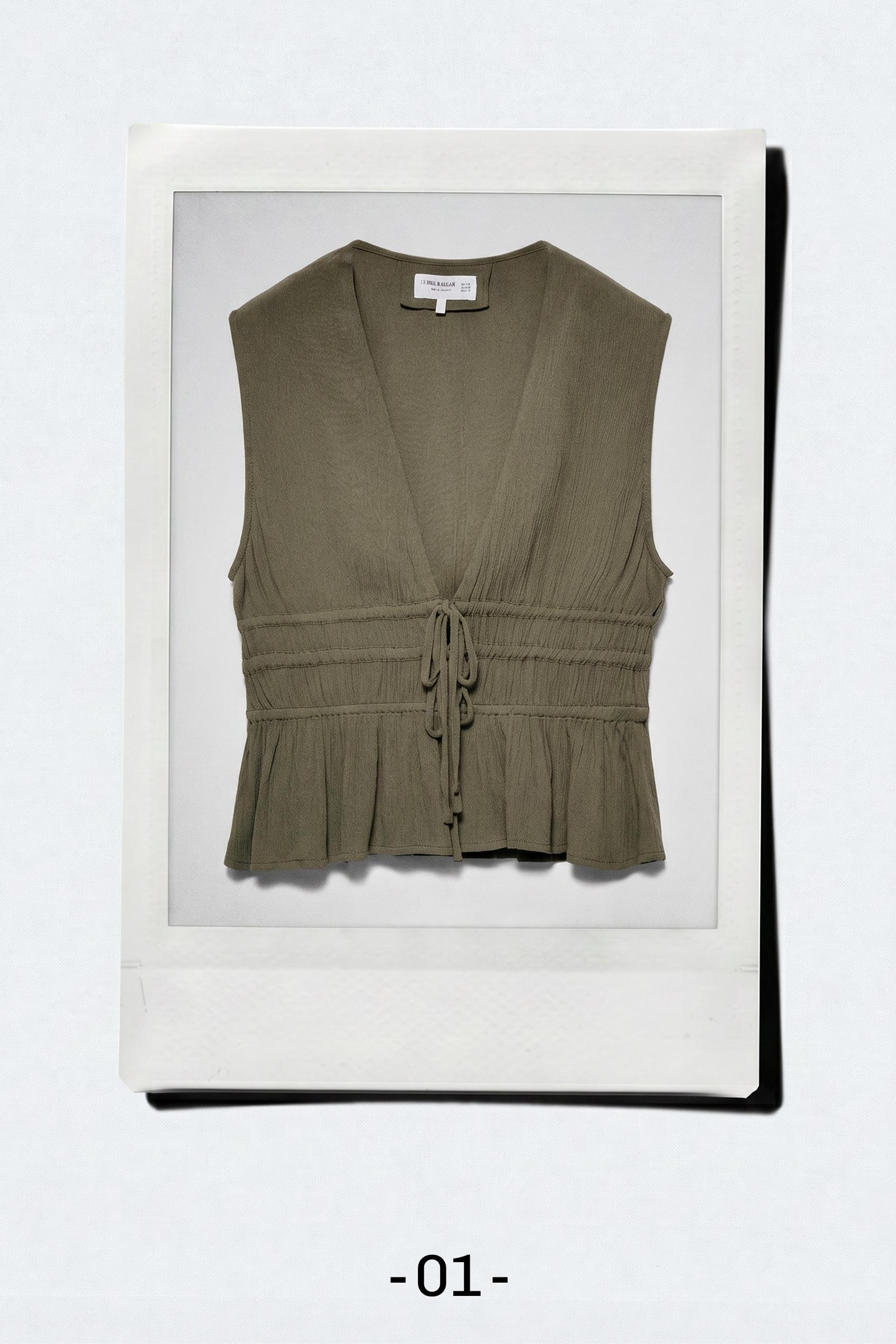 Crepe top with ties — Green