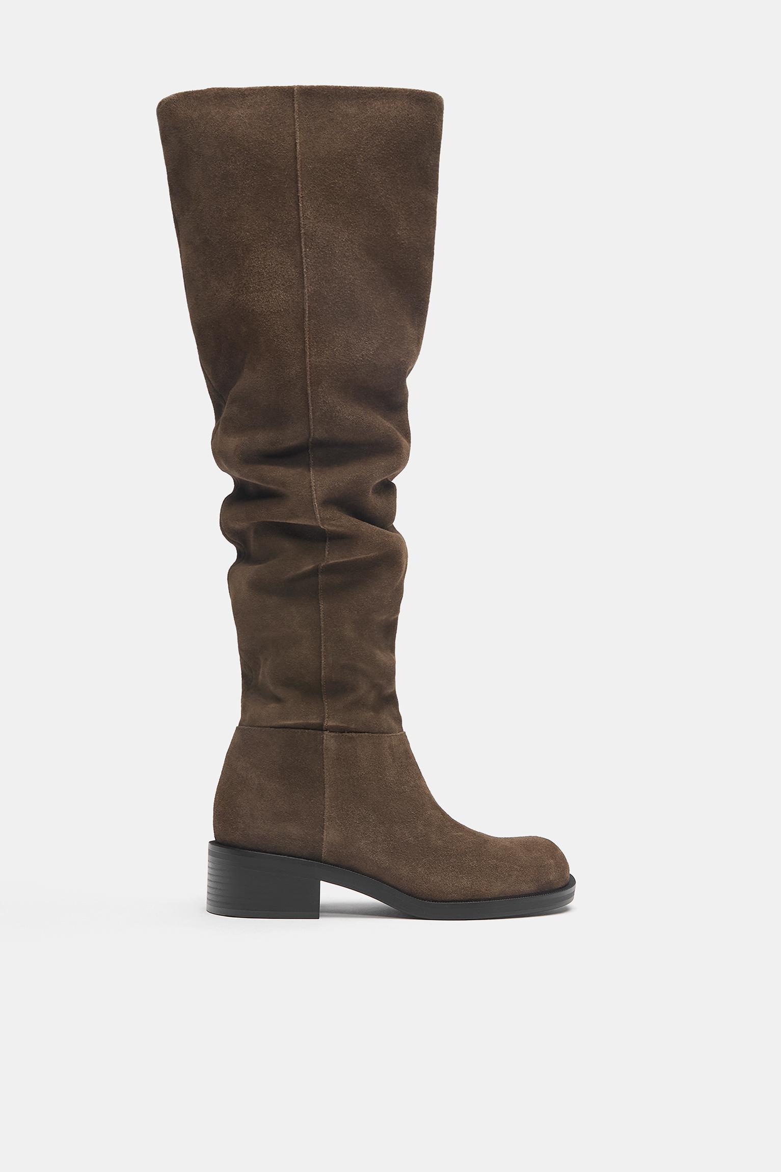 Hohe Flache Lederstiefel