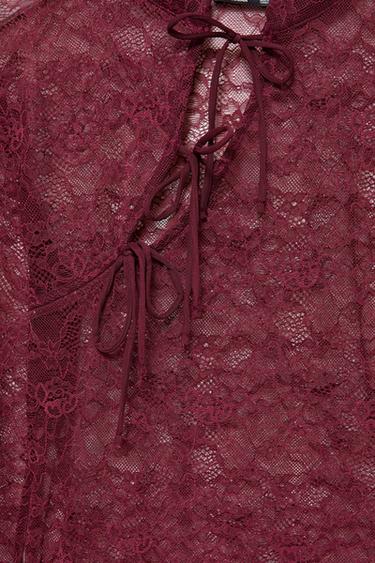 Lace stand collar top with fireman clasps — Burgundy 8