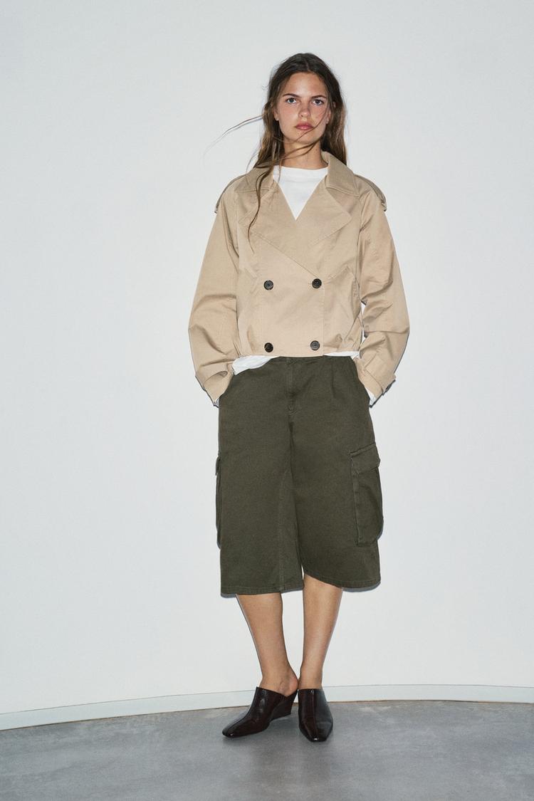 Balloon-fit short trench coat — Sand