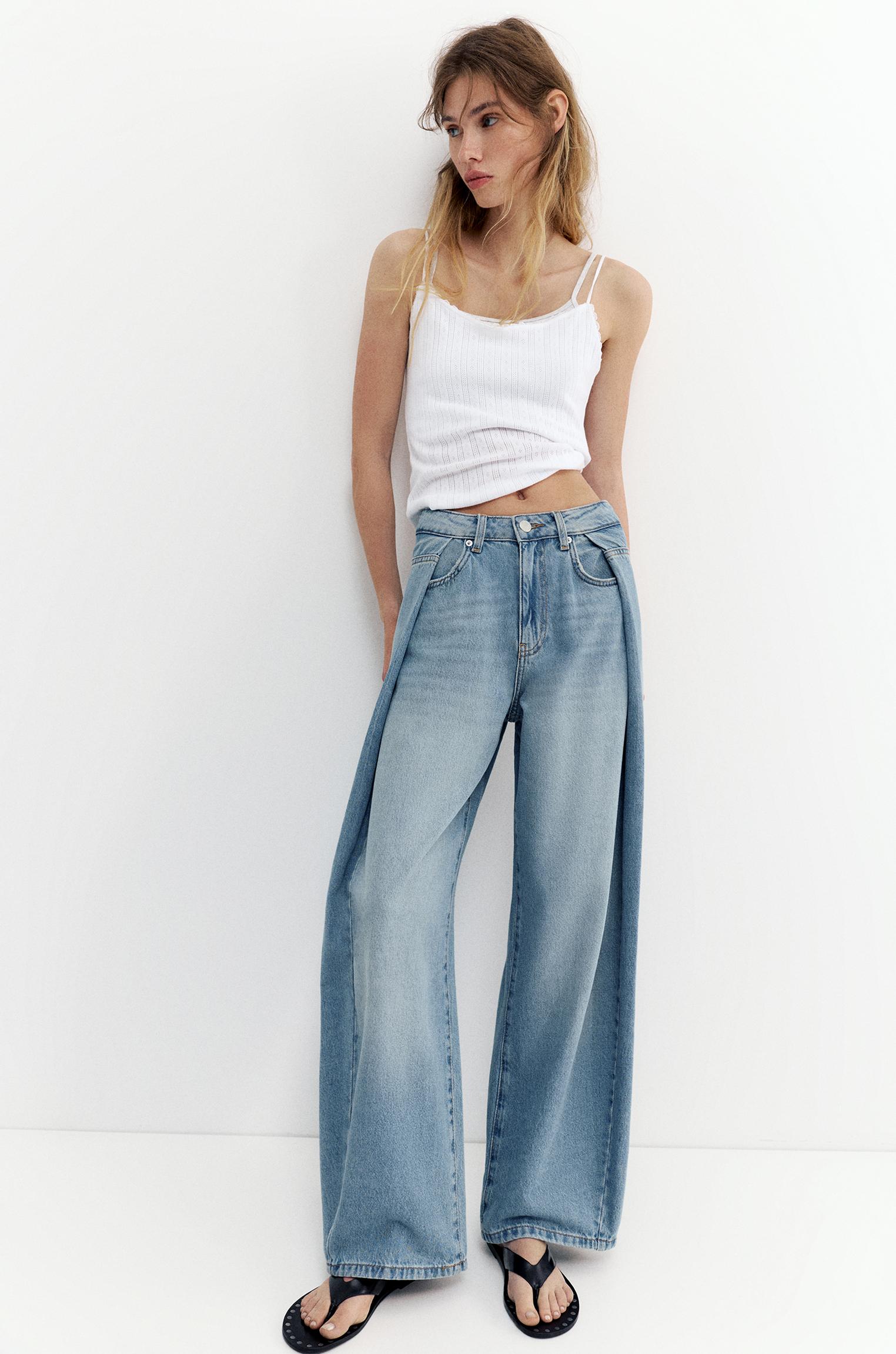 Pleated balloon fit baggy jeans — Pale blue