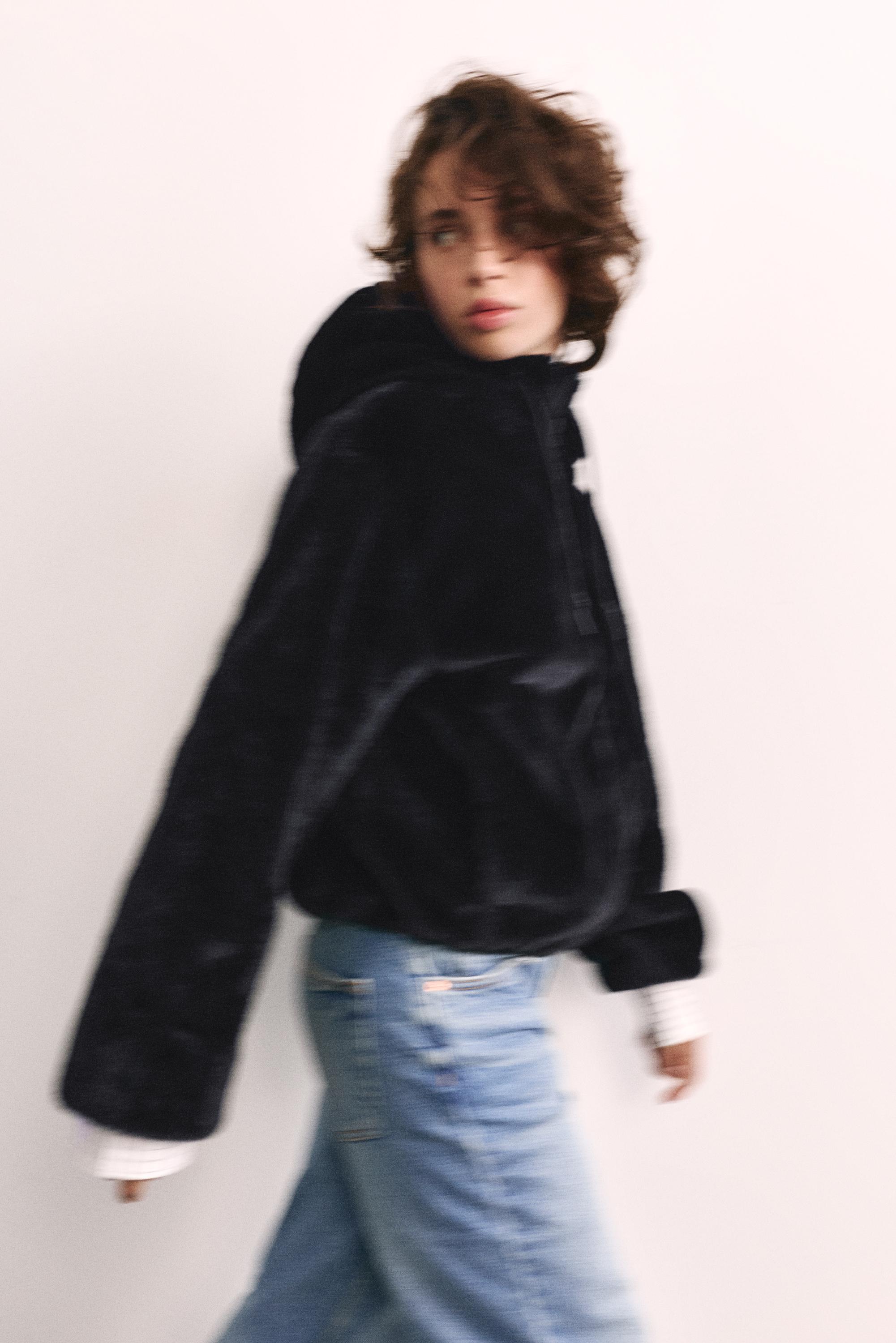 Hooded faux fur jacket — Black