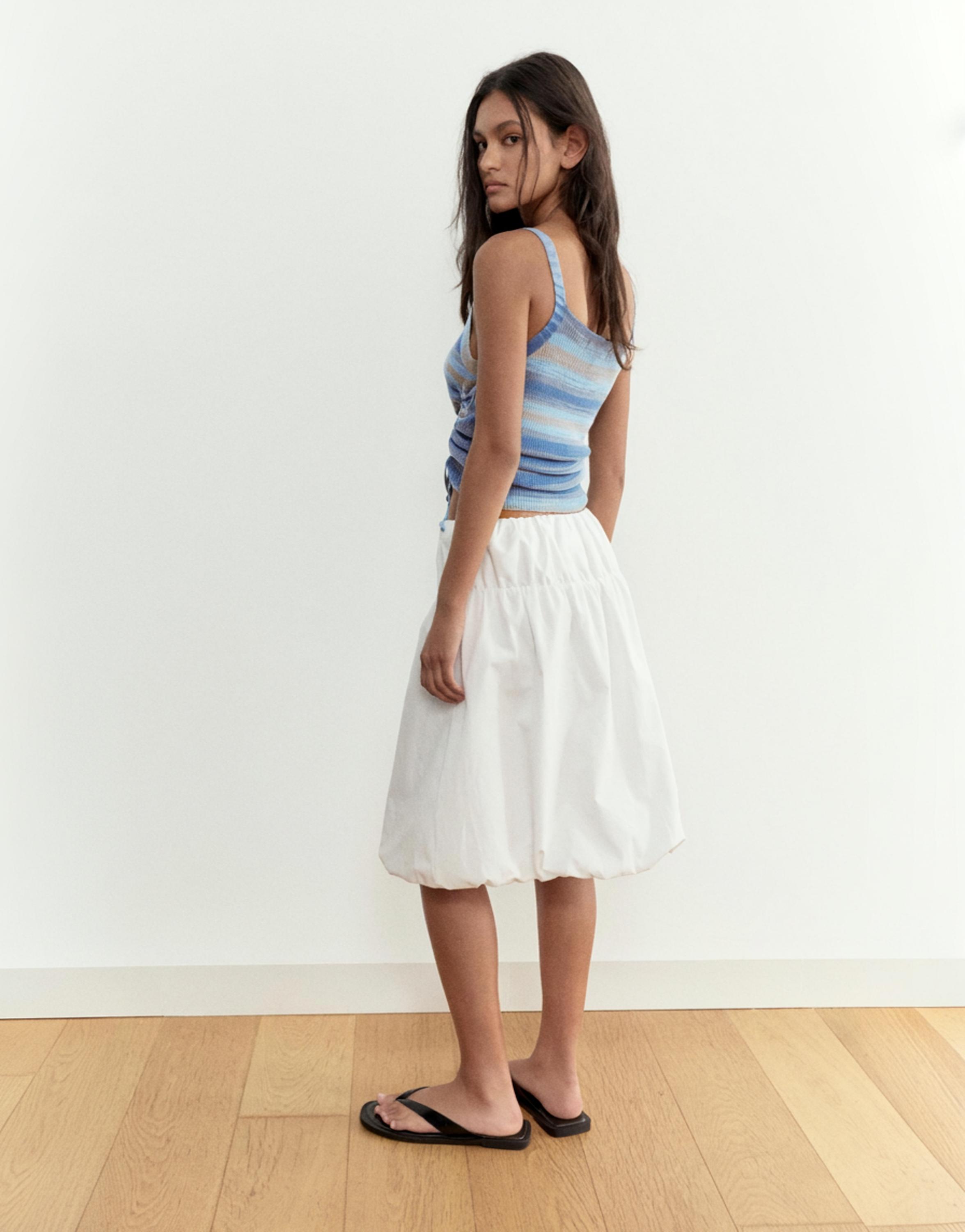 Gathered knit strappy top — Blue