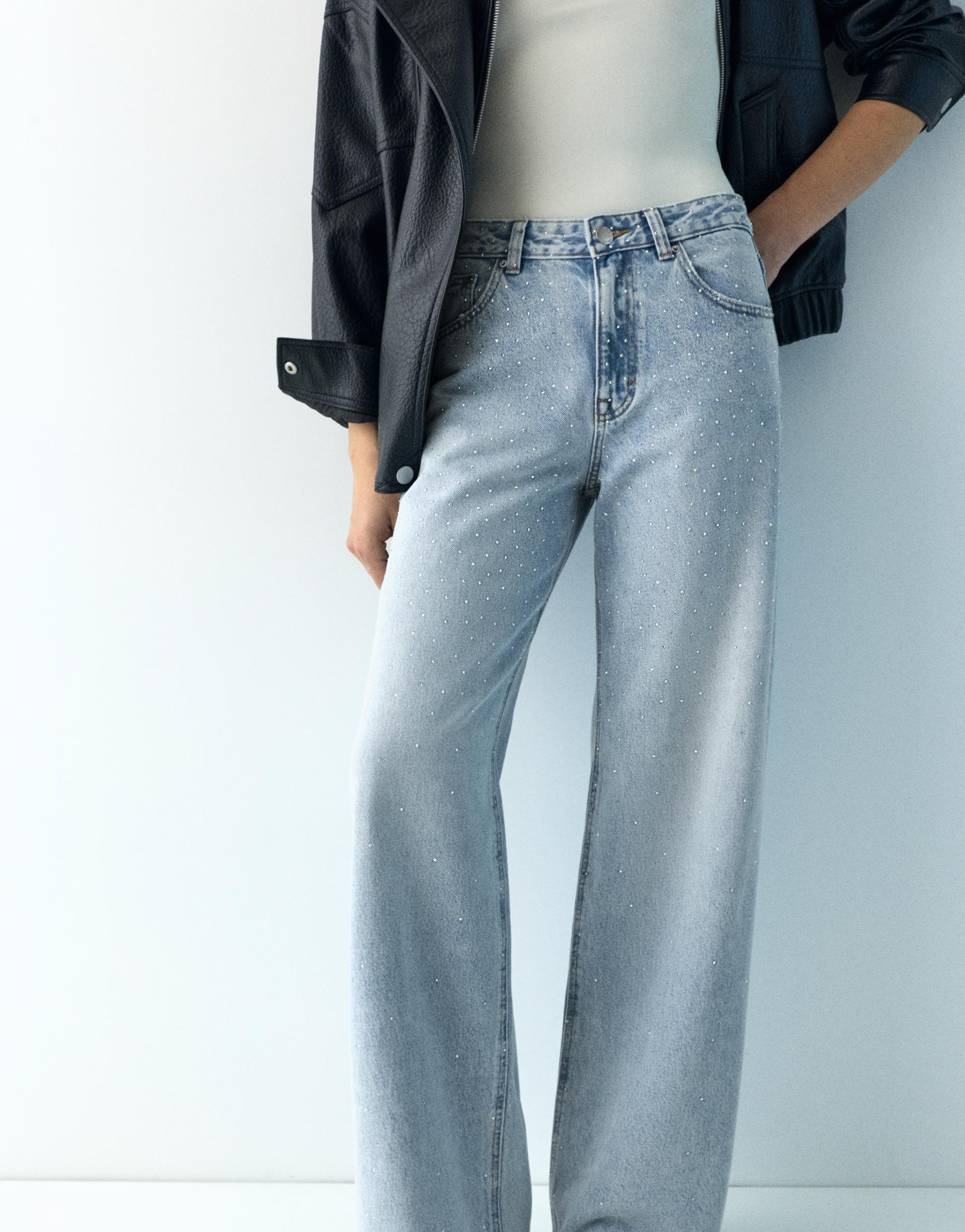 Baggy straight payetli jean - Görsel 6