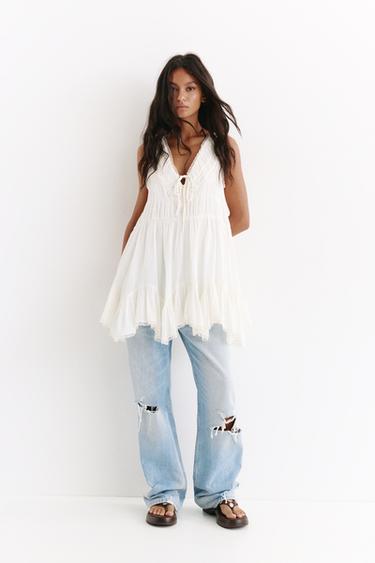 Short ruffled white dress — Ecru 6