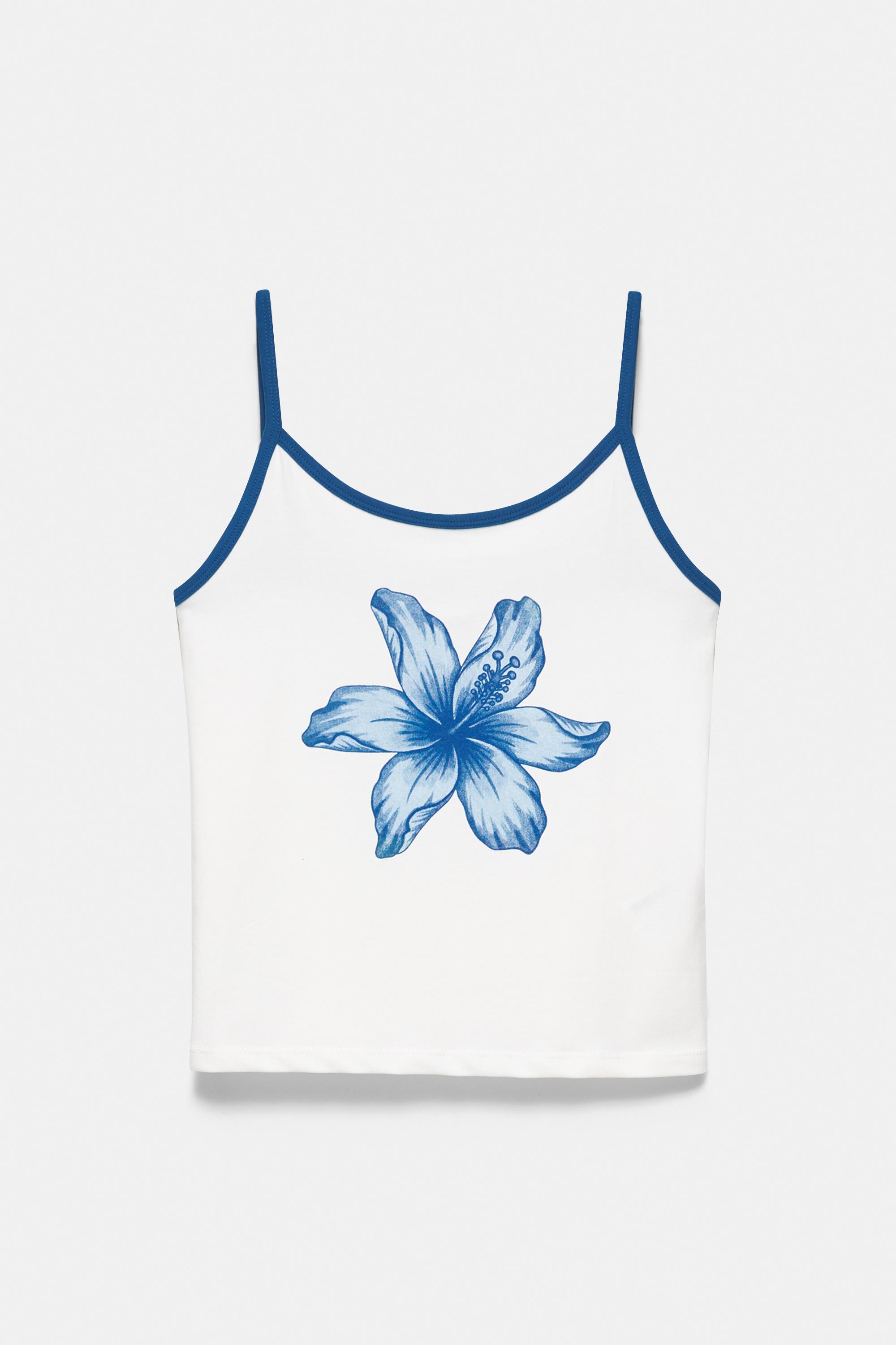 Hibiscus flower strappy top — Off white