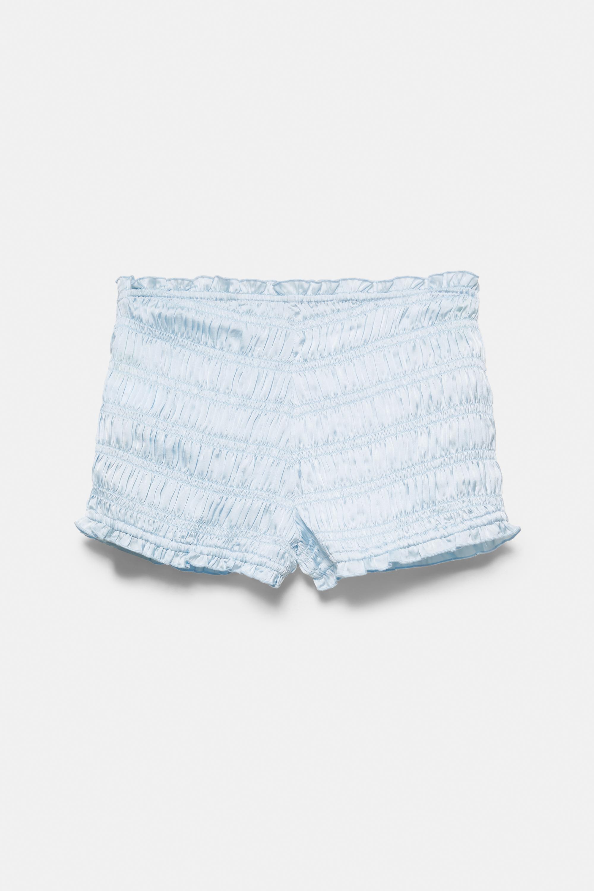 Satin gathered shorts — Sky blue