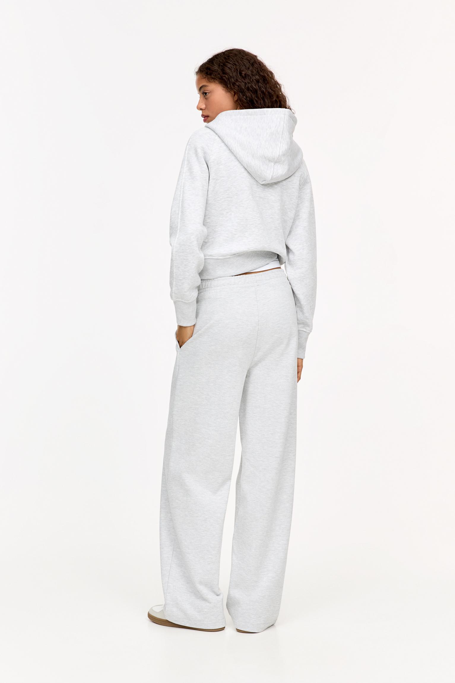 Wide-leg seam detail sweatpants — Grey marl